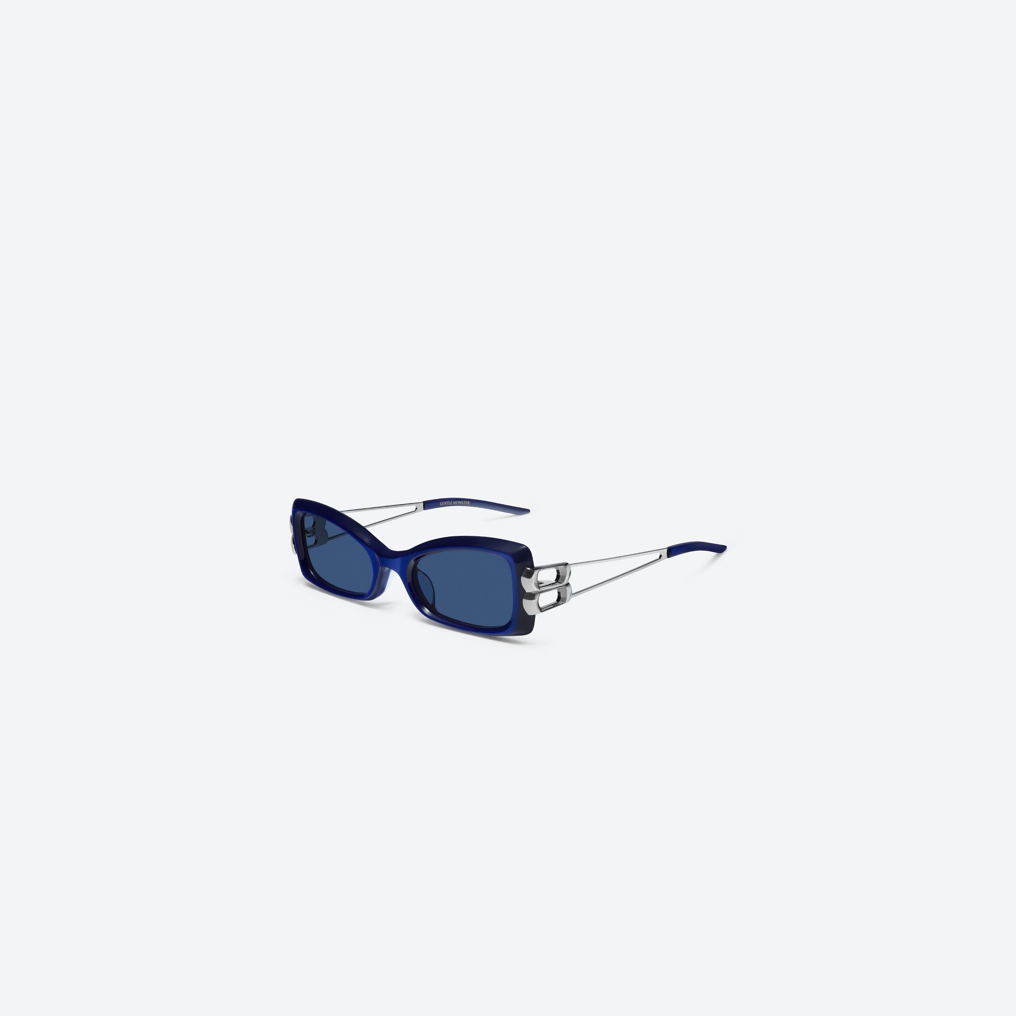45-degree view of Gentle Monster Nemesis BLC8 Blue Mixed framed Cat-eye sunglasses.
