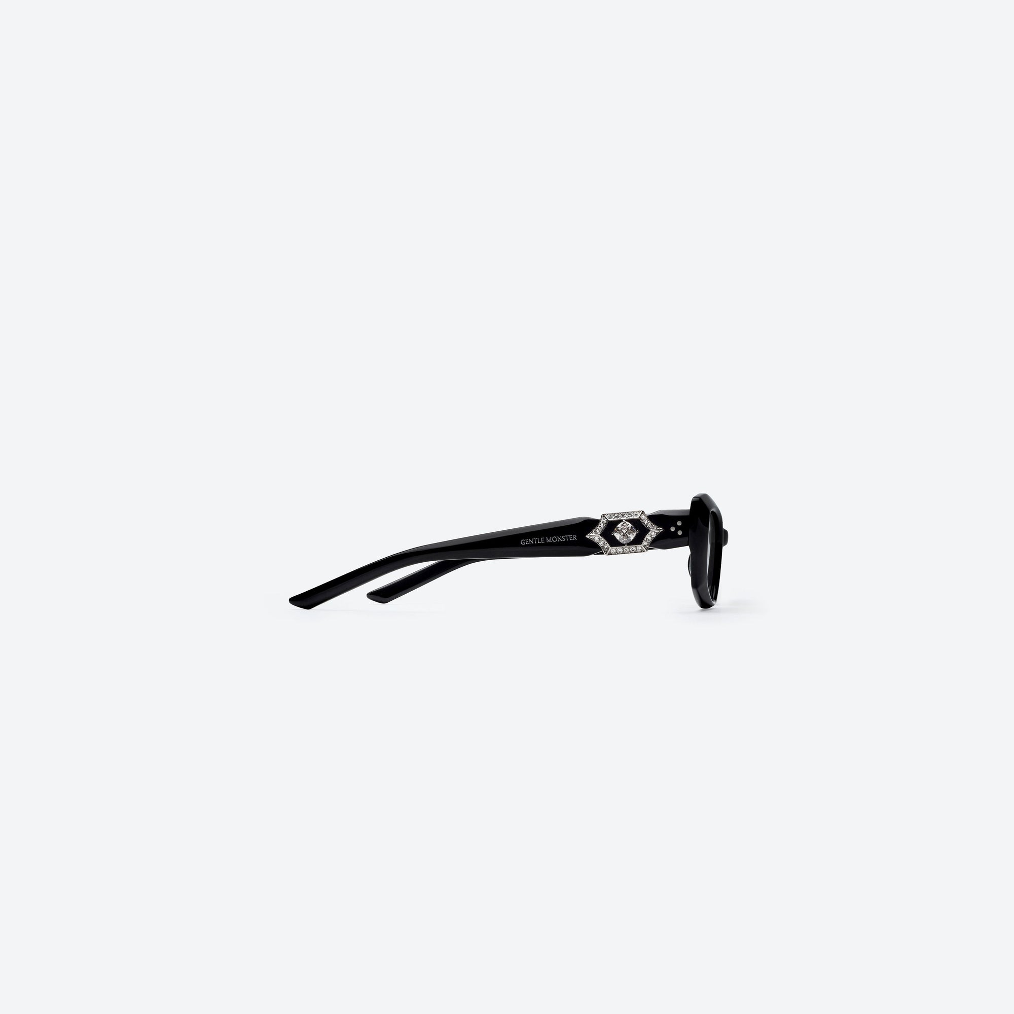A detailed right view of Gentle Monster Demond 01 Black Acetate framed Square sunglasses.