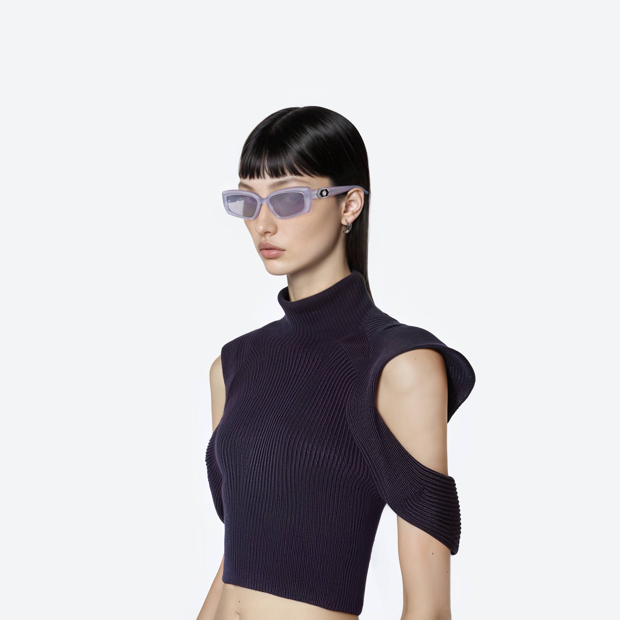 Model wearing the Demond VC7 Purple Acetate framed Square sunglasses.