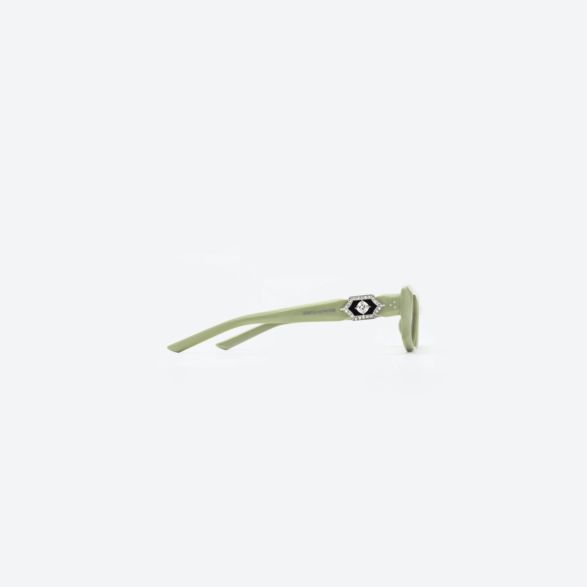 A detailed right view of Gentle Monster Demond GR9 Green Acetate framed Square sunglasses.