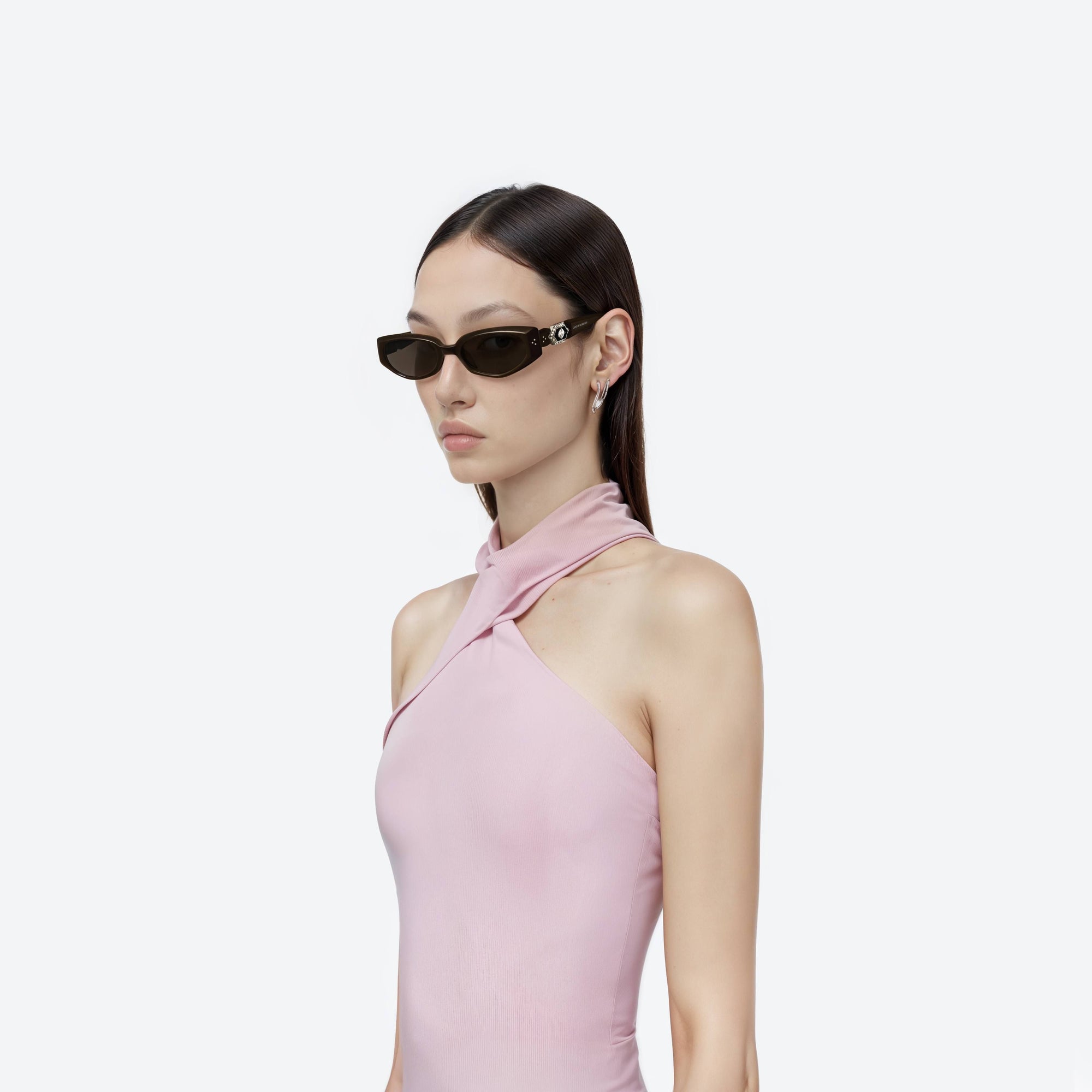 Model wearing the Ruvy Van BR3 Brown Acetate framed Cat-eye sunglasses.