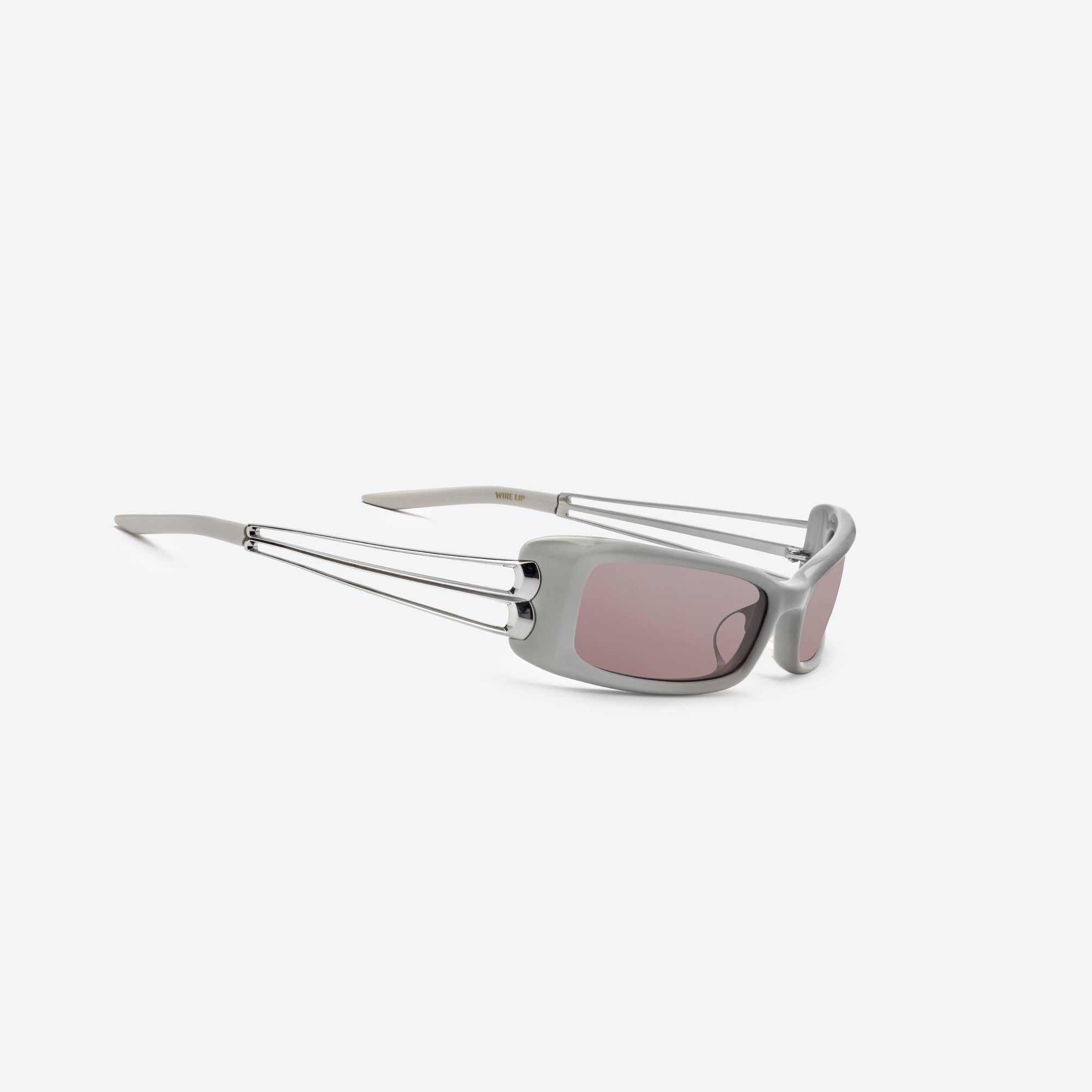 45-degree detailed view of Gentle Monster Wire Lip G12 Gray Mixed framed Square sunglasses.