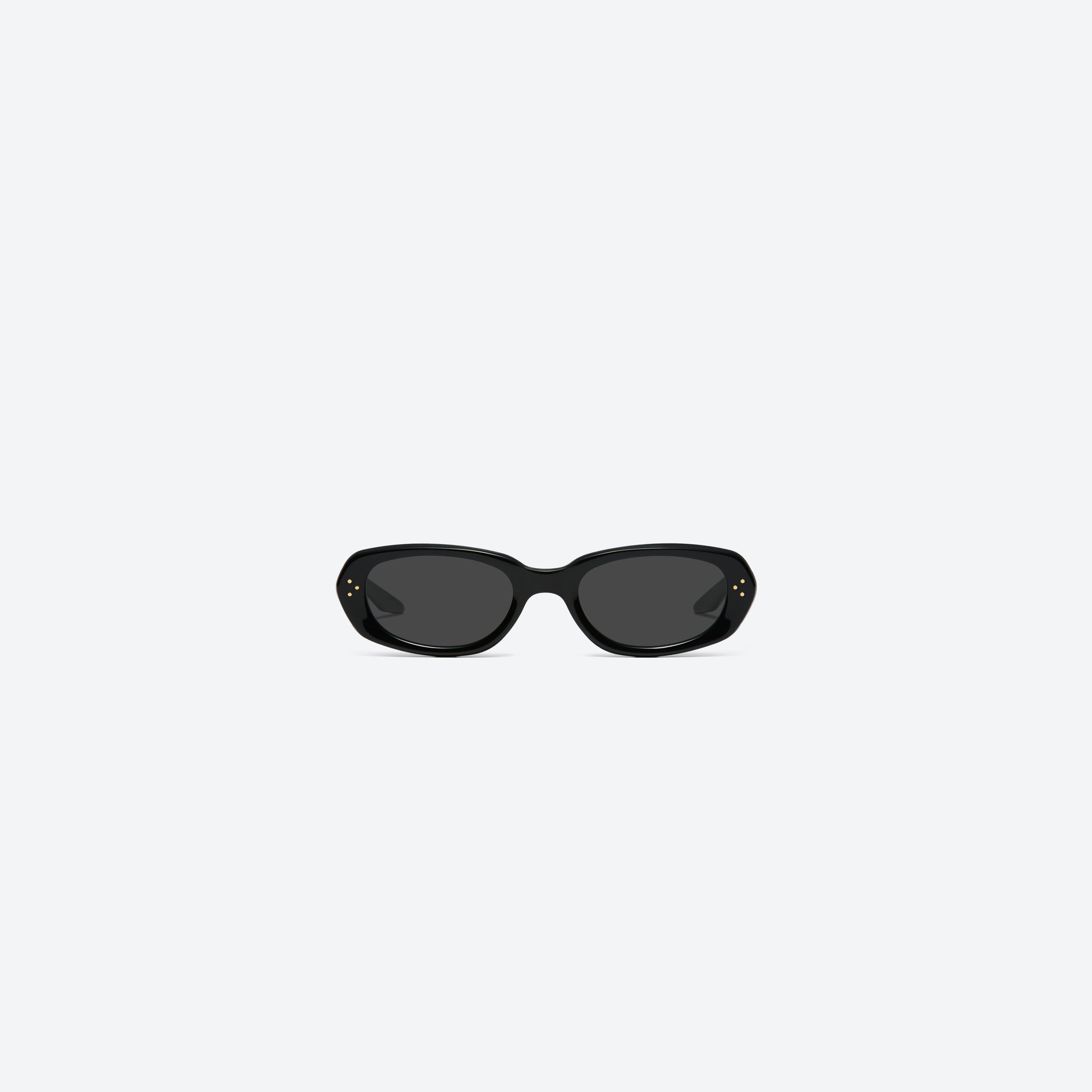 A front view of Gentle Monster Ninishe 01 Black Acetate framed Oval sunglasses.