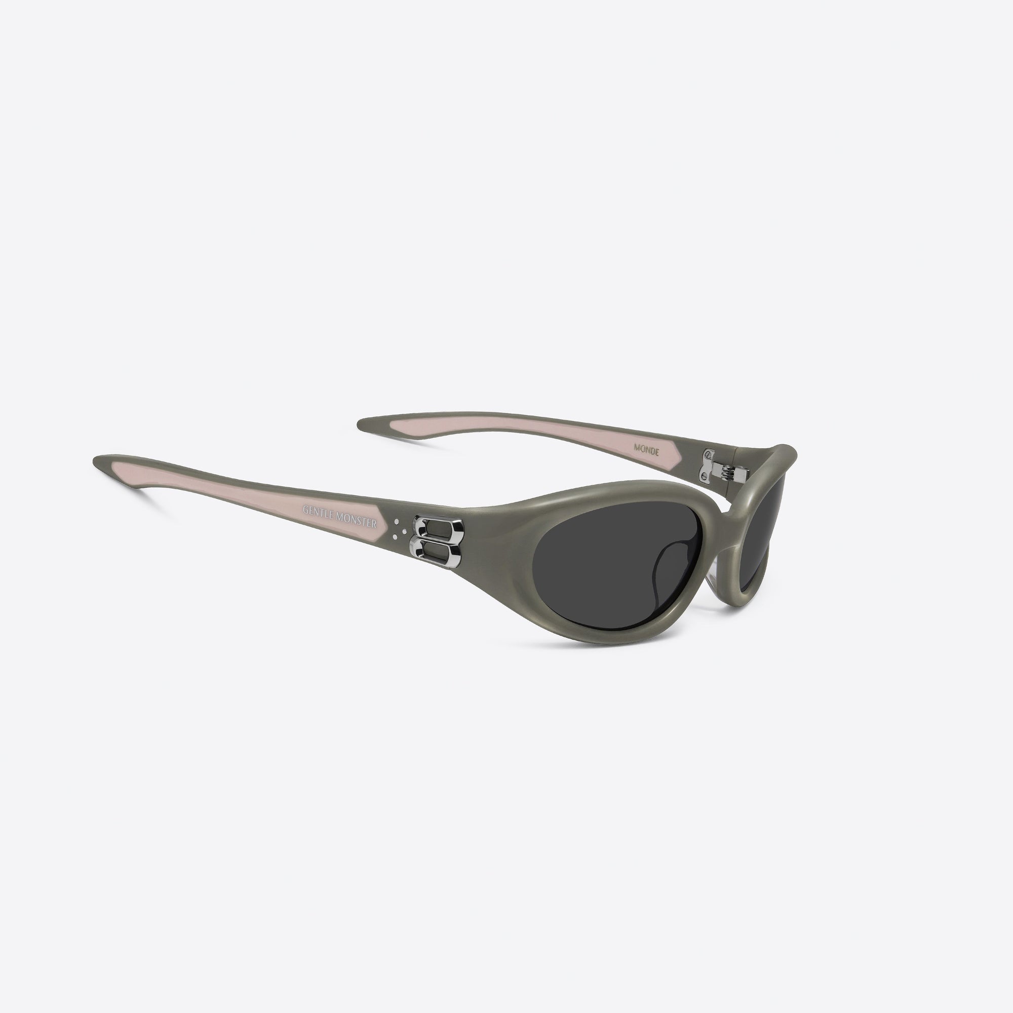 45-degree detailed view of Gentle Monster Monde G17 Gray Acetate framed Oval sunglasses.