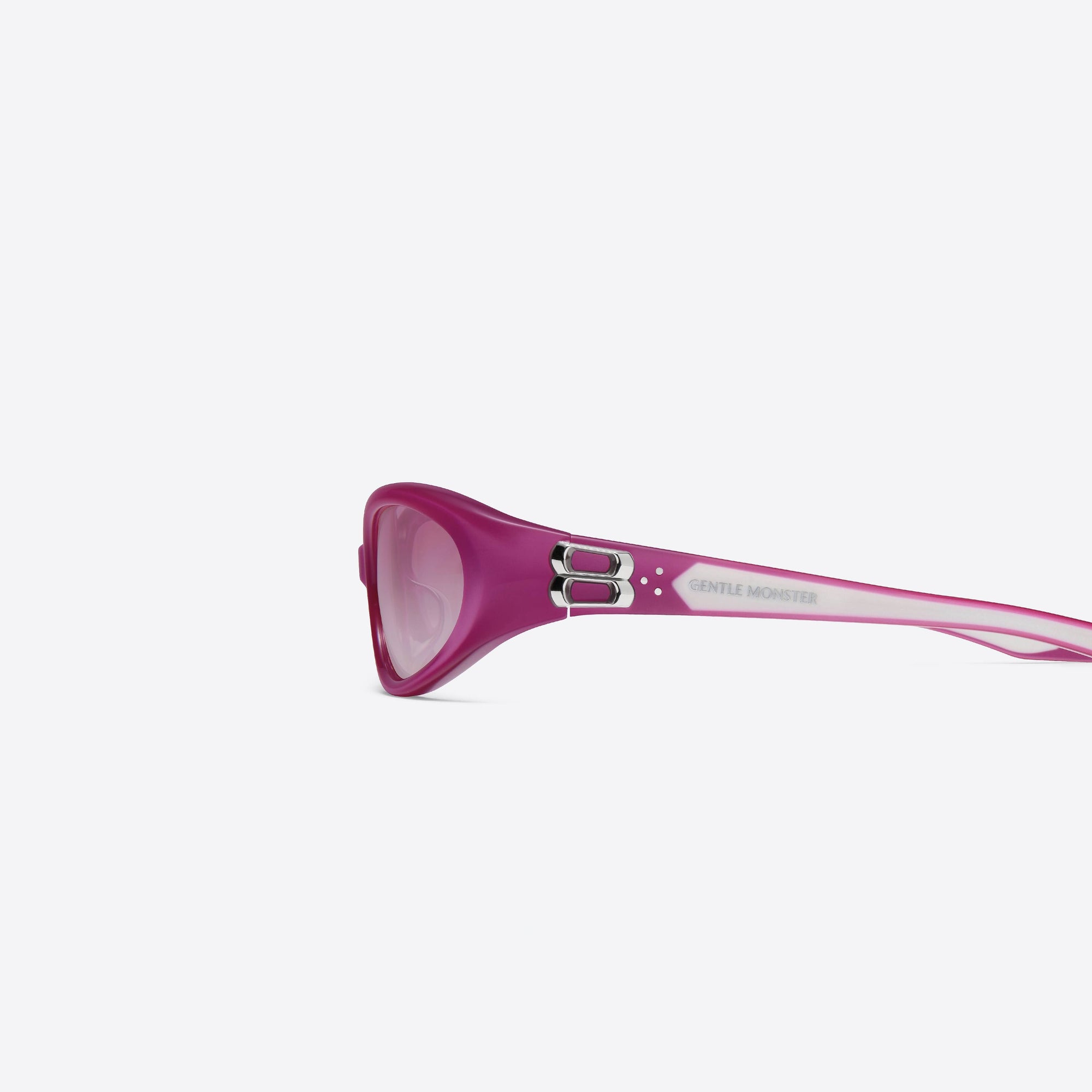 A detailed left view of Gentle Monster Monde PC13 Pink Acetate framed Oval sunglasses.