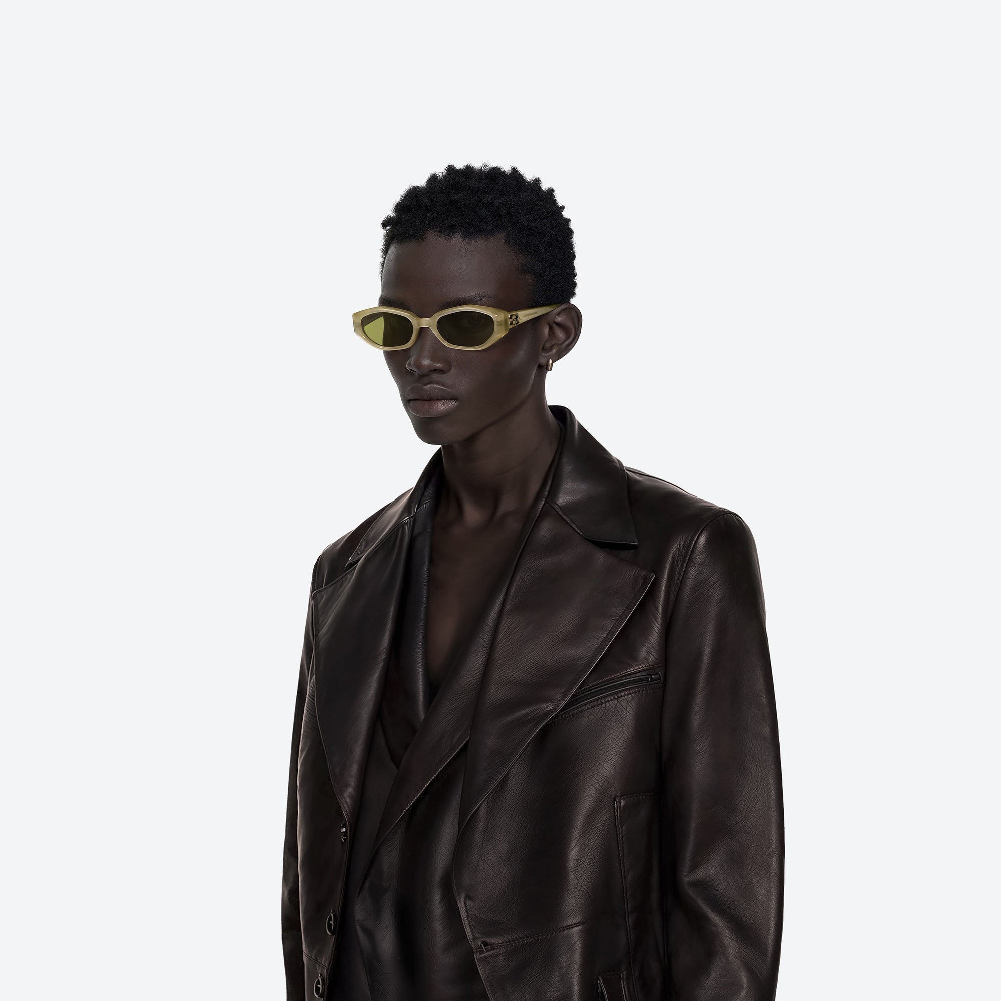 Model wearing the Miro YC10 Yellow Acetate framed Oval sunglasses.