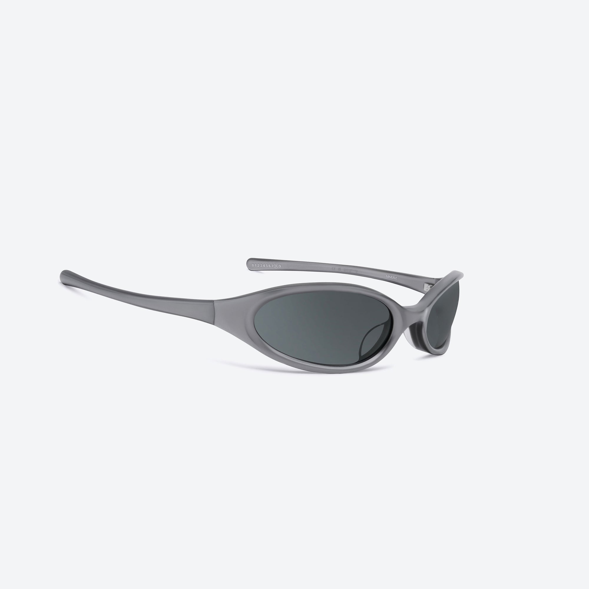45-degree detailed view of Gentle Monster Maison Margiela - MM202 G14(SM) Silver Acetate framed Wraparound sunglasses.