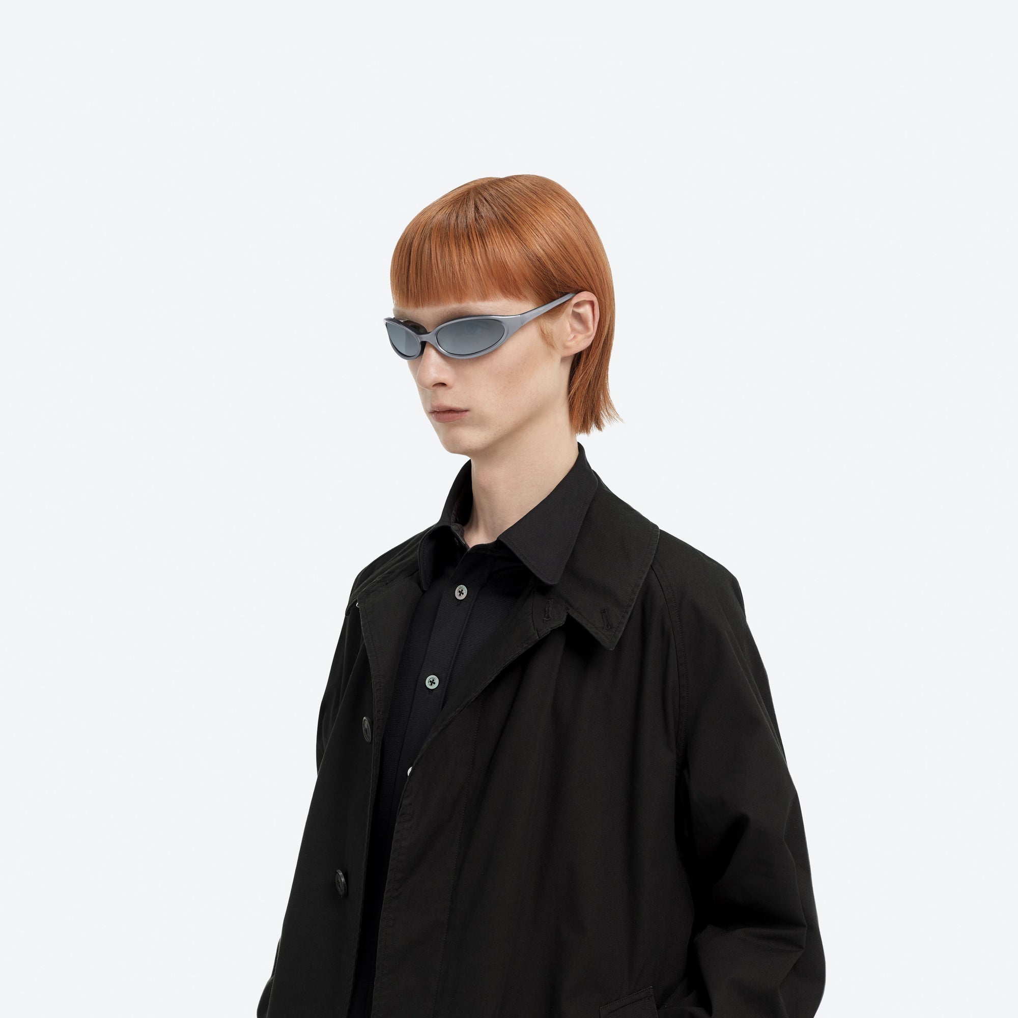 Model wearing the Maison Margiela - MM202 G14(SM) Silver Acetate framed Wraparound sunglasses.