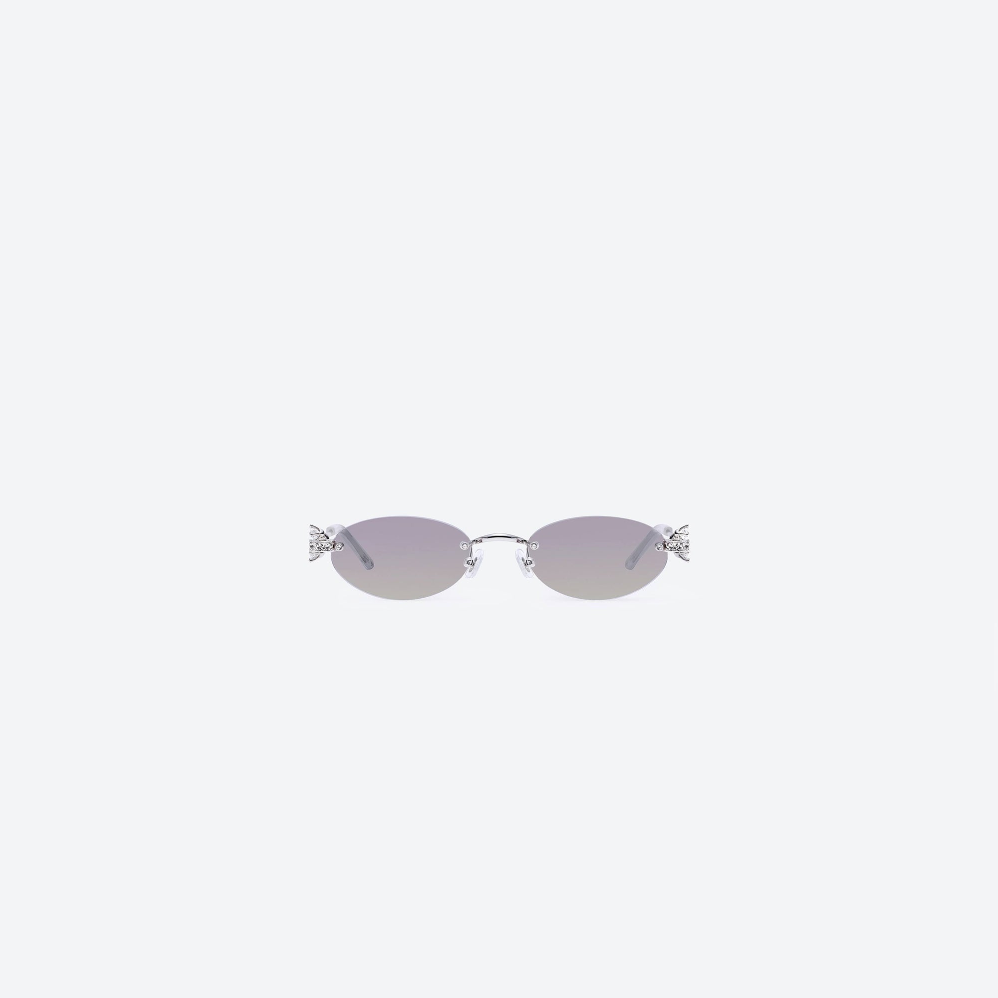 A front view of Gentle Monster Orora 02(VYG) Silver Metal framed Oval sunglasses.