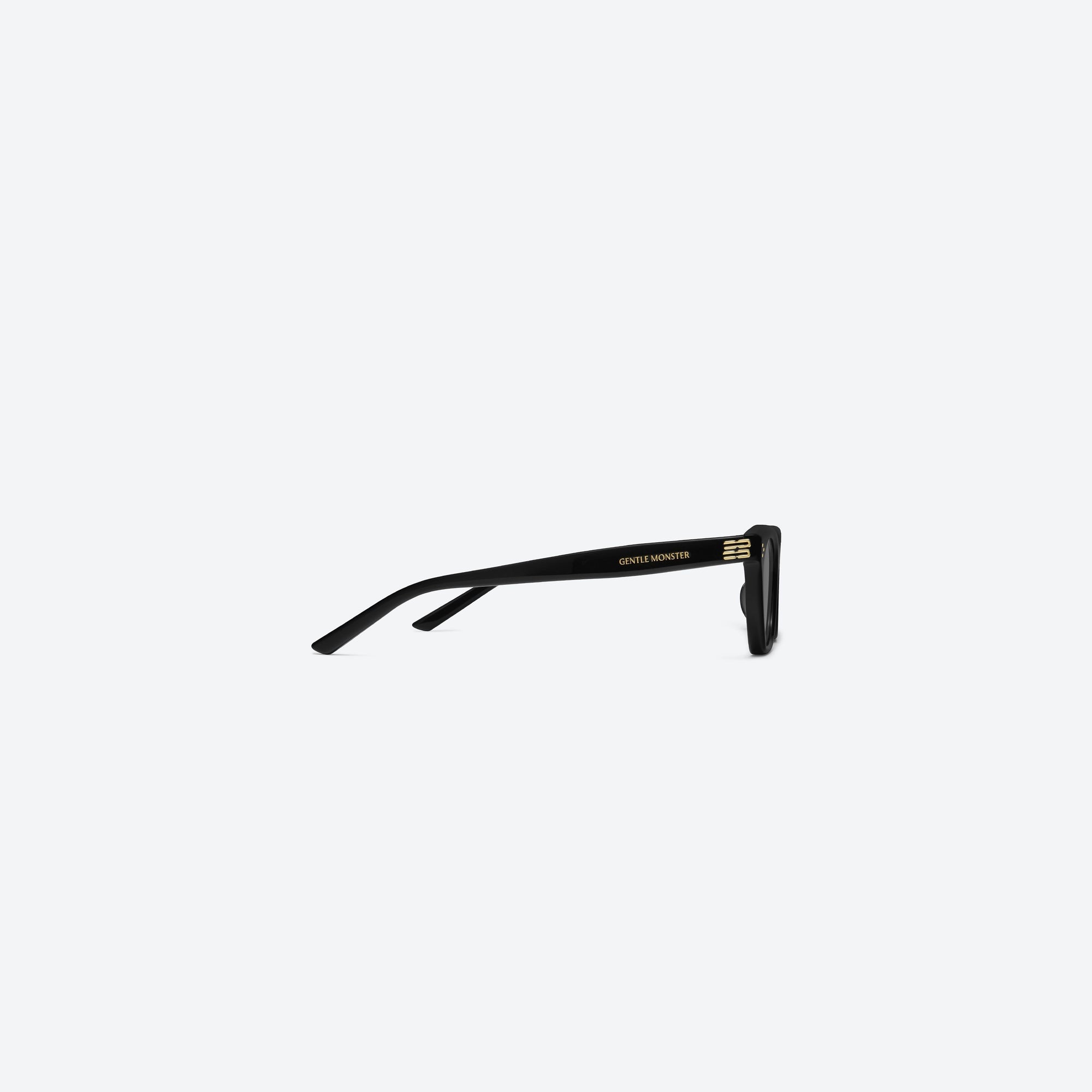 A detailed right view of Gentle Monster Gisele 01 Black Acetate framed Cat-eye sunglasses.