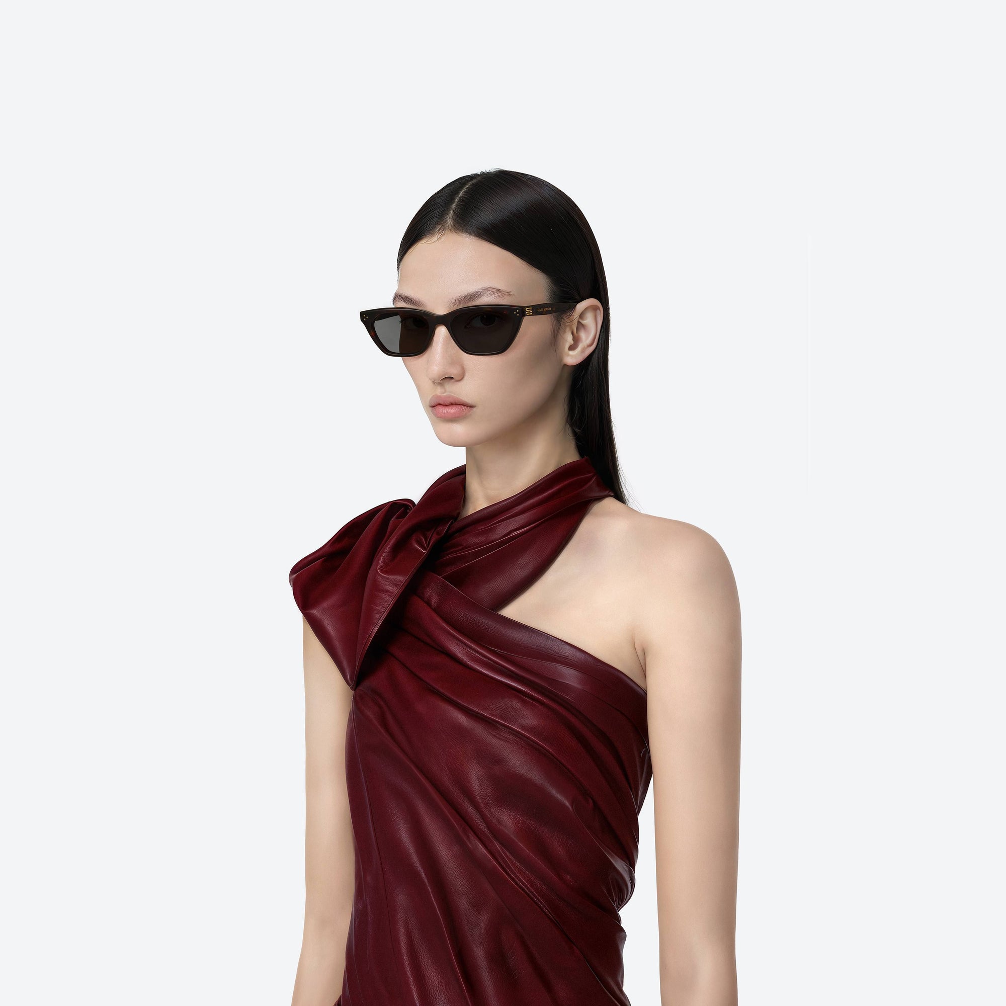 Model wearing the Gisele T1 Tortoise Acetate framed Cat-eye sunglasses.