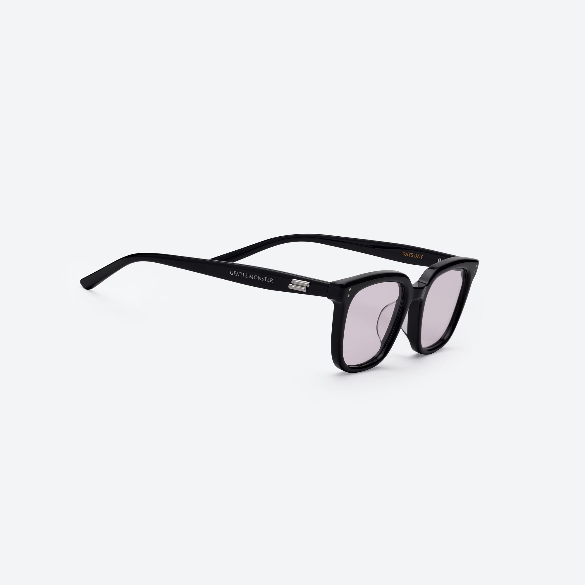 45-degree detailed view of Gentle Monster Days Day 01(V) Black Acetate framed Square sunglasses.