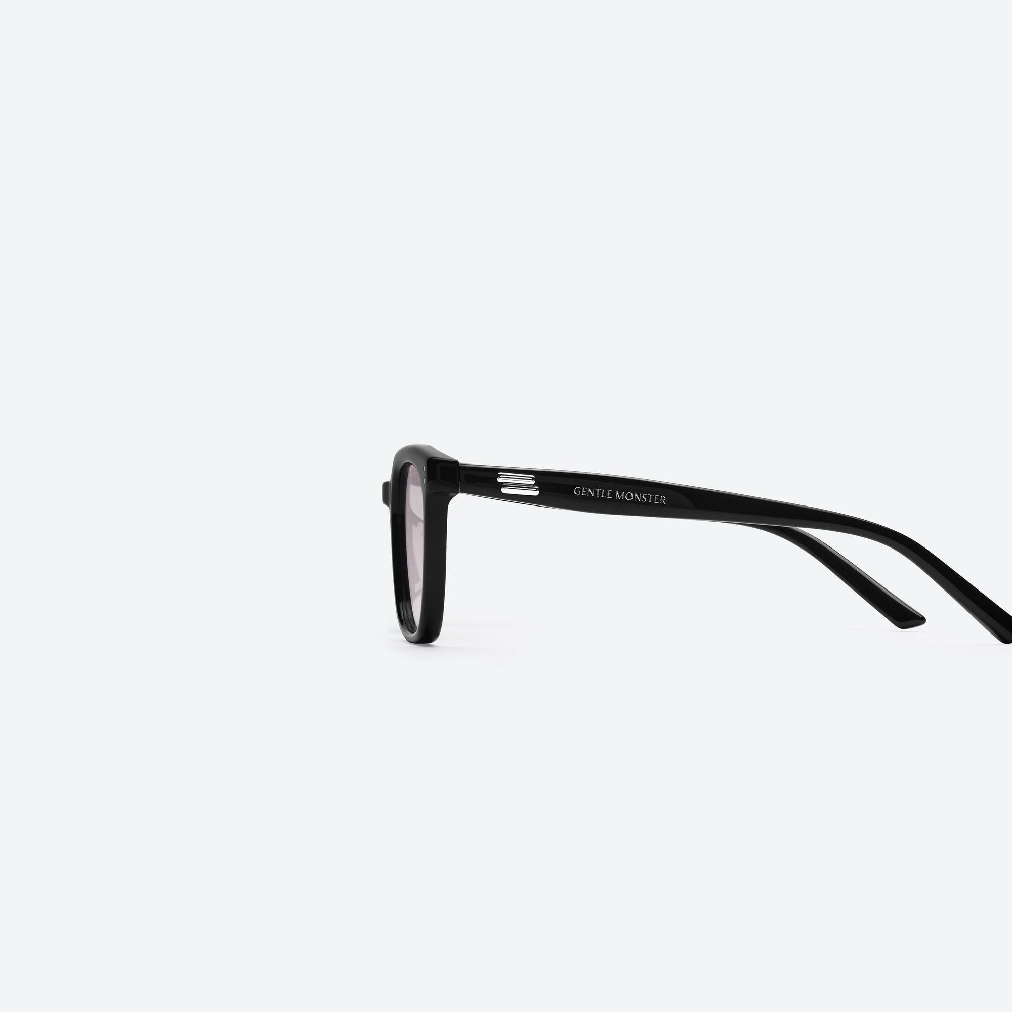A detailed left view of Gentle Monster Days Day 01(V) Black Acetate framed Square sunglasses.