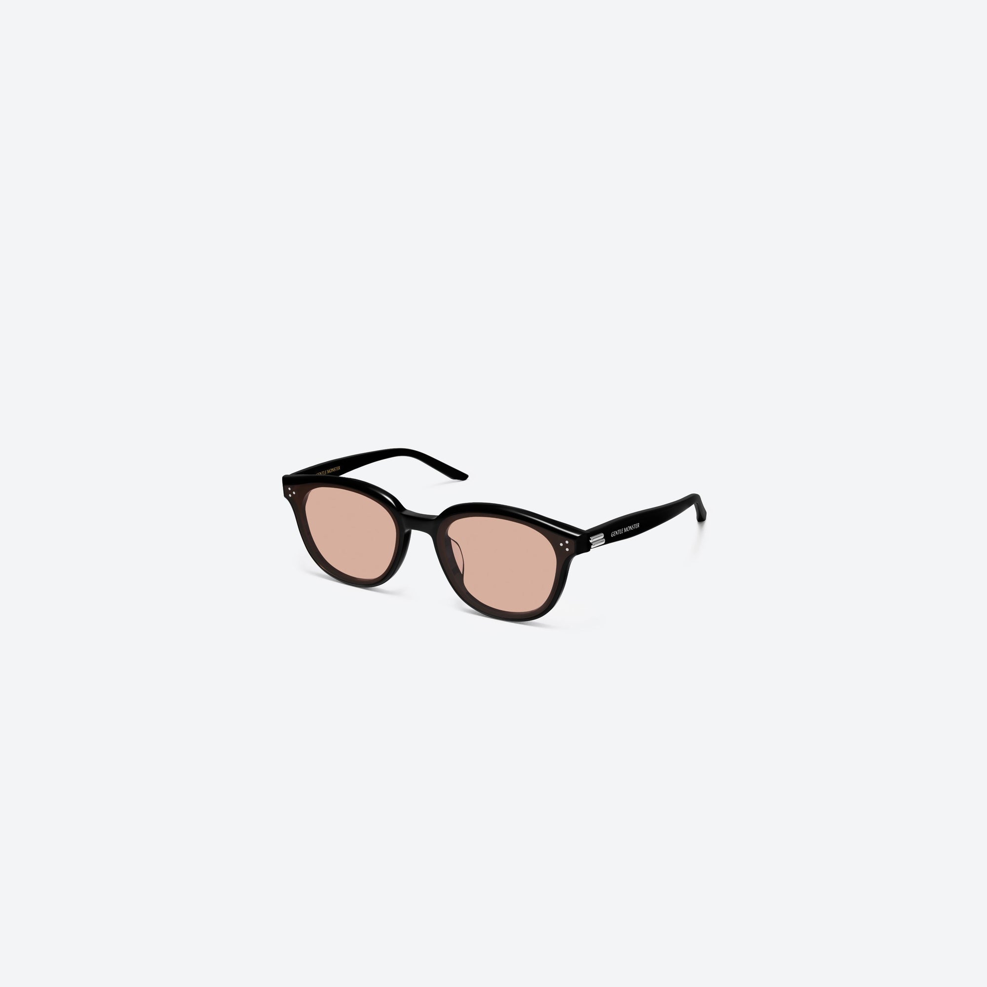 45-degree view of Gentle Monster Dean 01(OR) Black Acetate framed Round sunglasses.