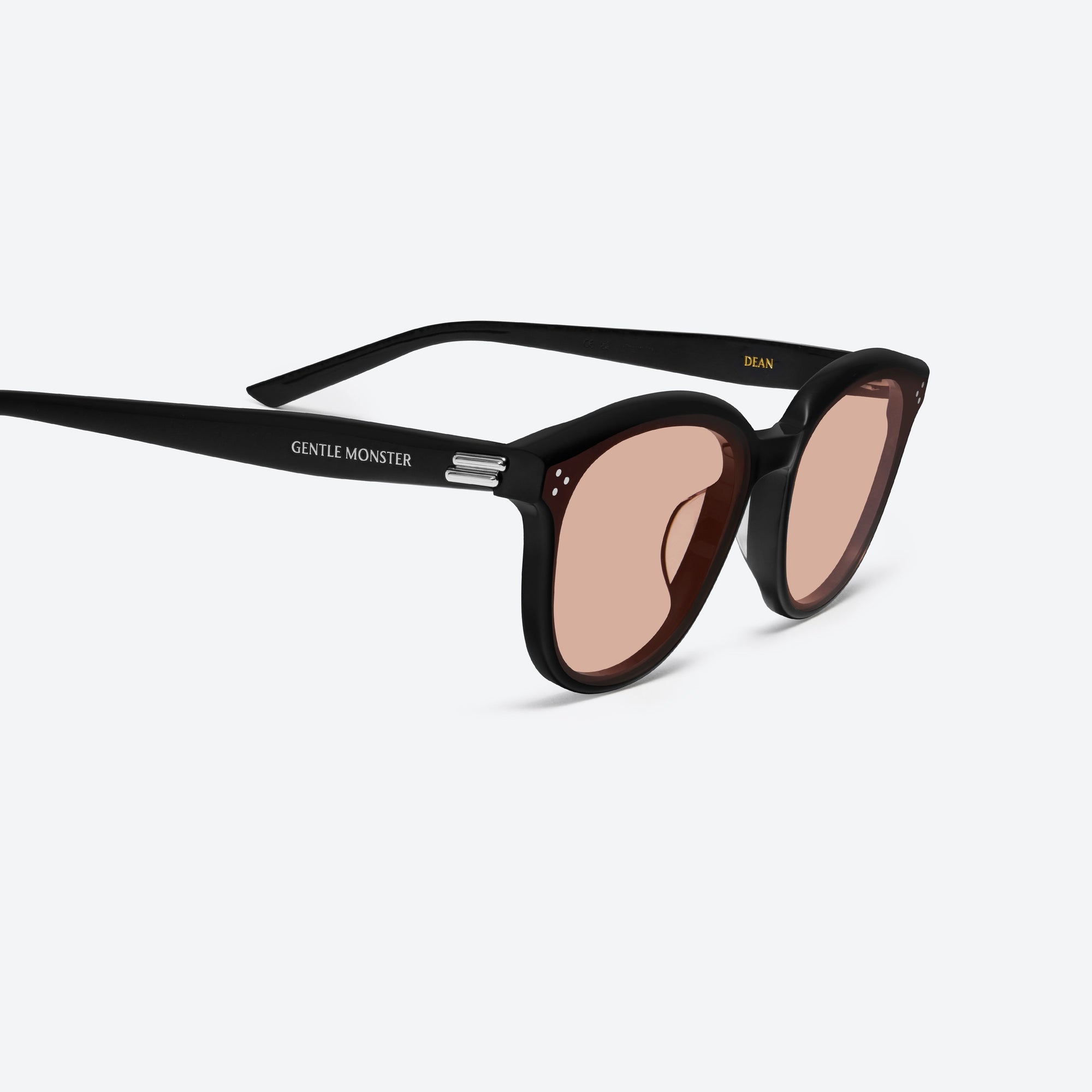 45-degree detailed view of Gentle Monster Dean 01(OR) Black Acetate framed Round sunglasses.