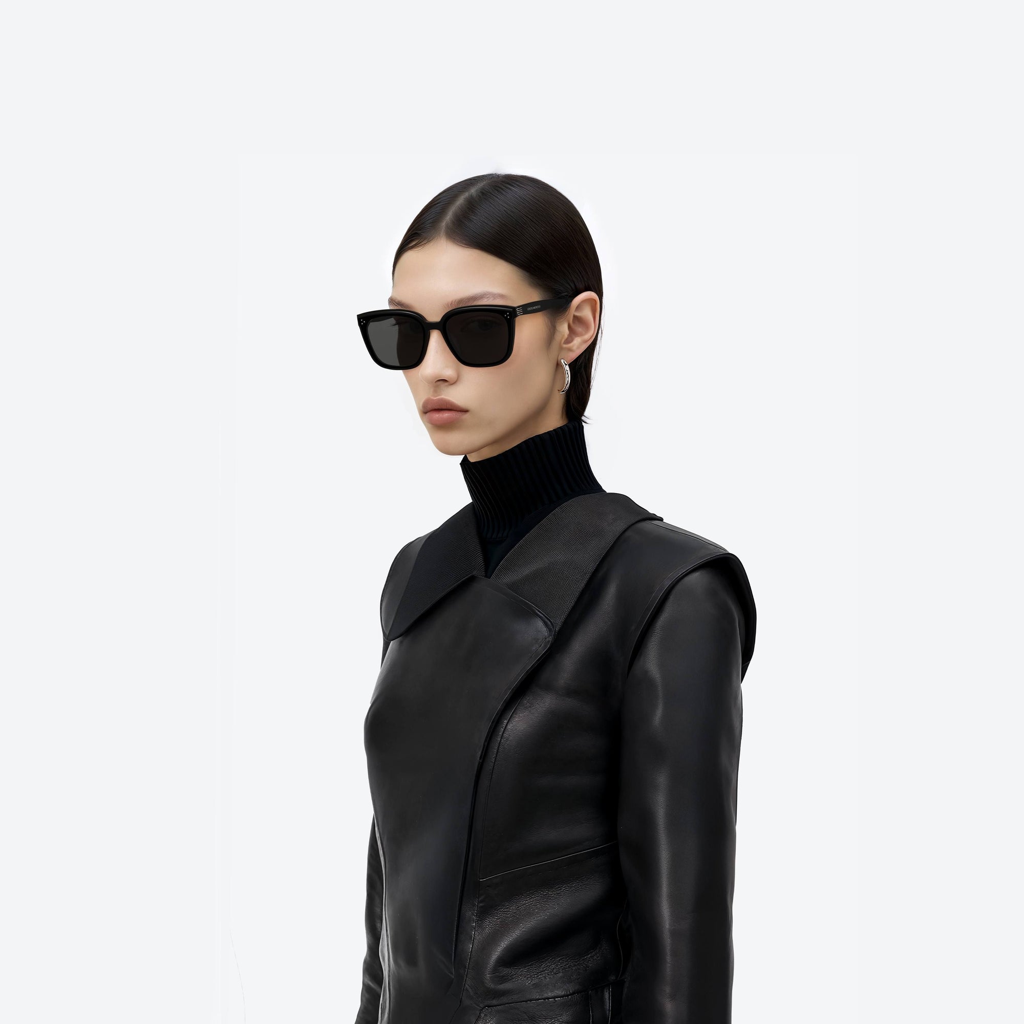 Model wearing the My Me 01 Black Acetate framed Square sunglasses.