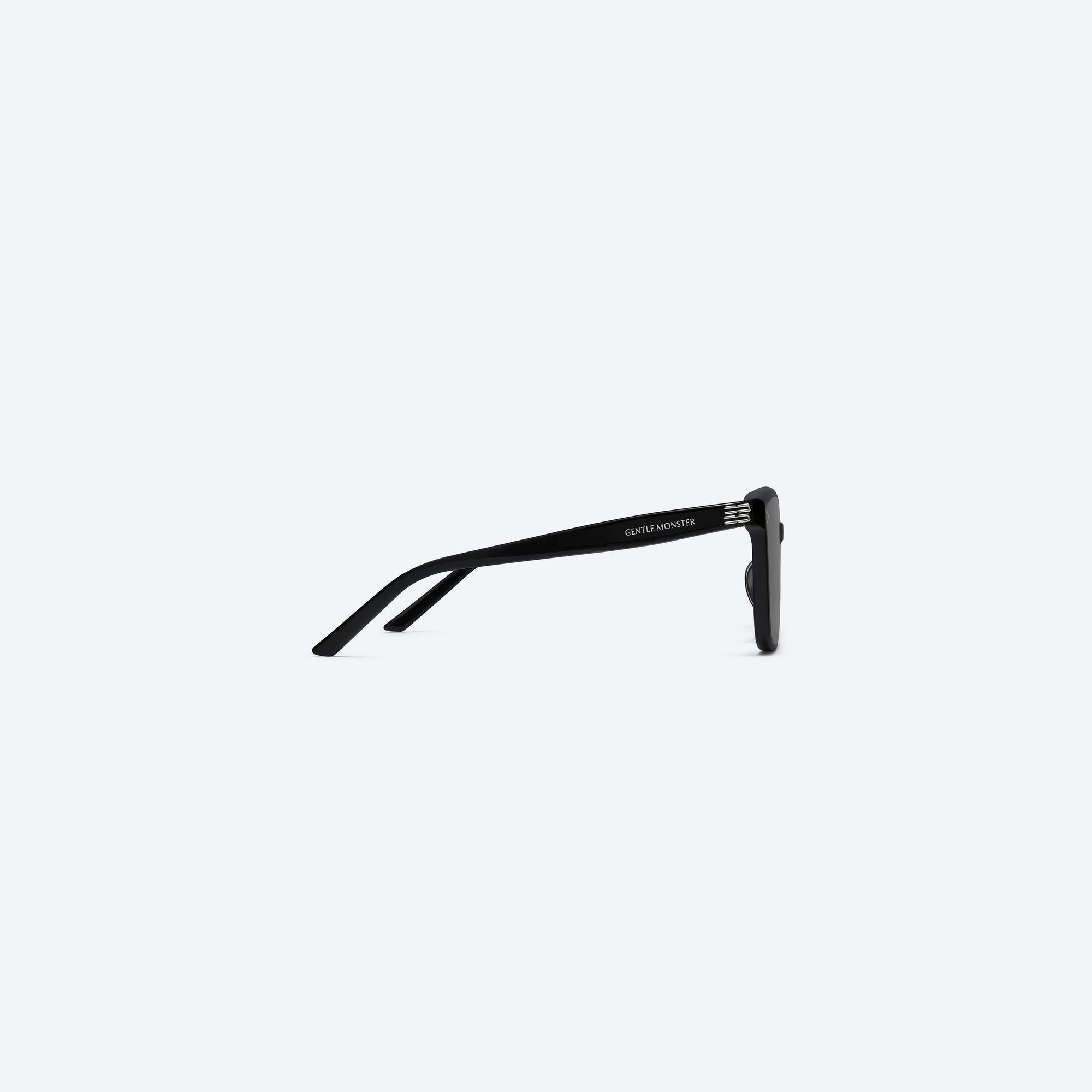 A detailed right view of Gentle Monster My Me 01 Black Acetate framed Square sunglasses.