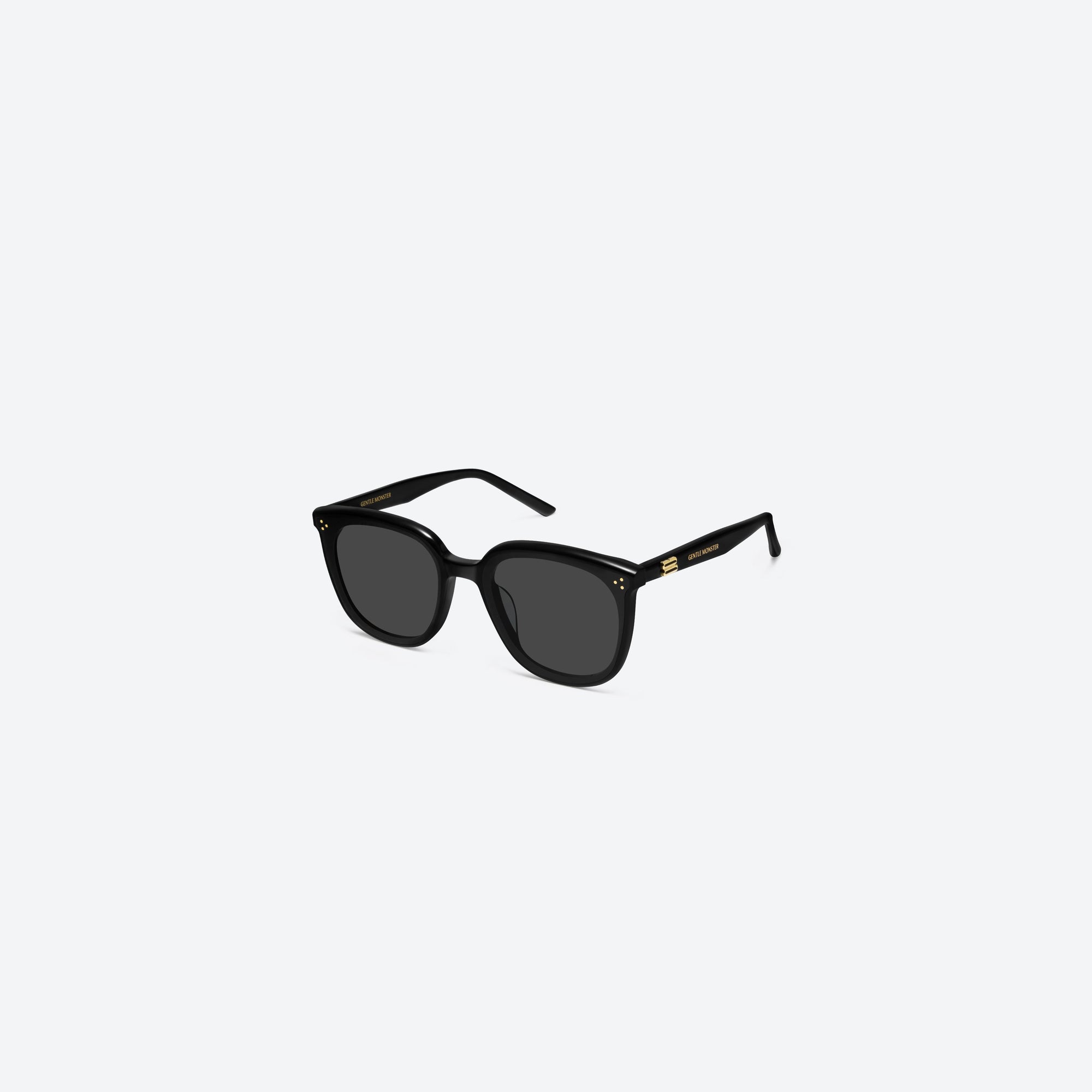 45-degree view of Gentle Monster Lady Lang 01 Black Acetate framed Round sunglasses.