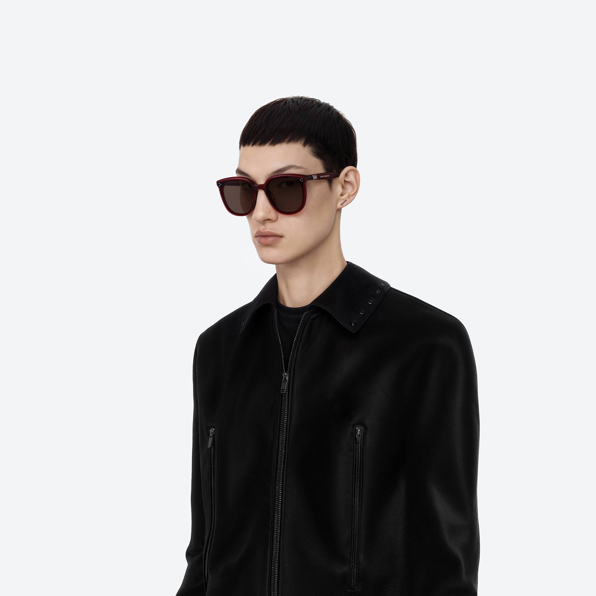 Model wearing the Lady Lang RC3 Red Acetate framed Round sunglasses.