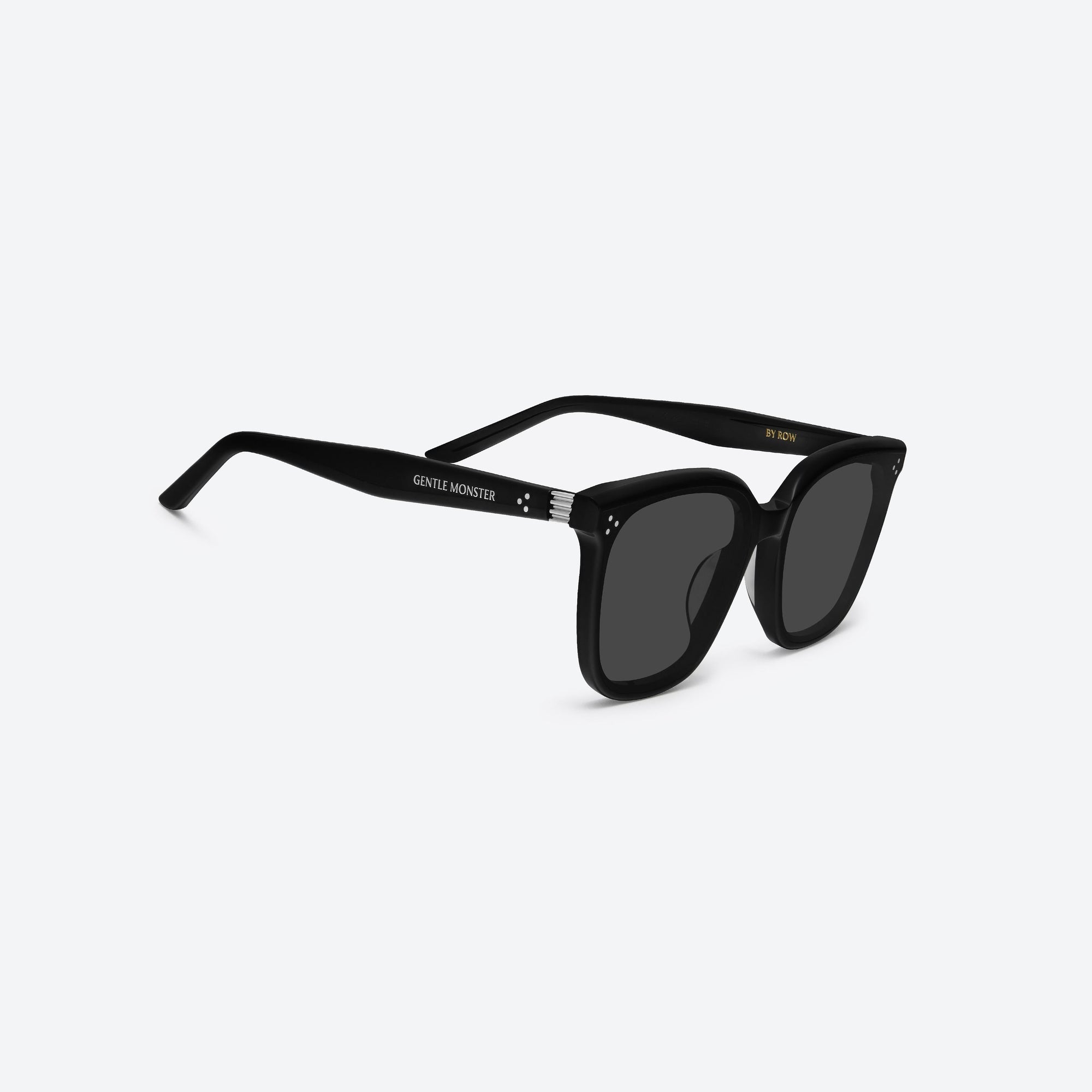 45-degree detailed view of Gentle Monster By Row 01 Black Acetate framed Square sunglasses.
