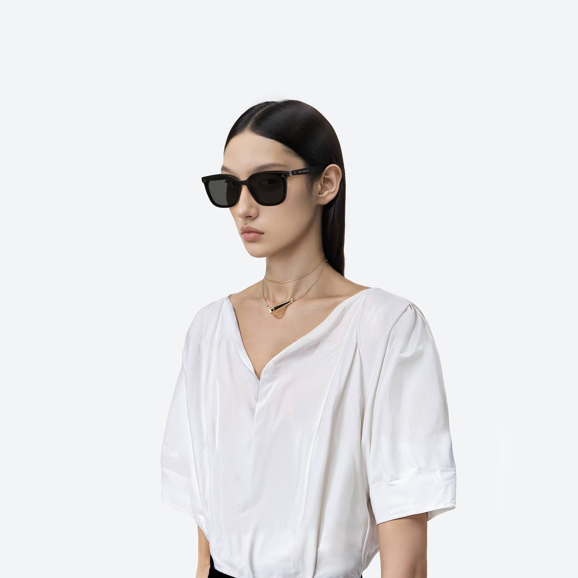 Model wearing the By Row 01 Black Acetate framed Square sunglasses.