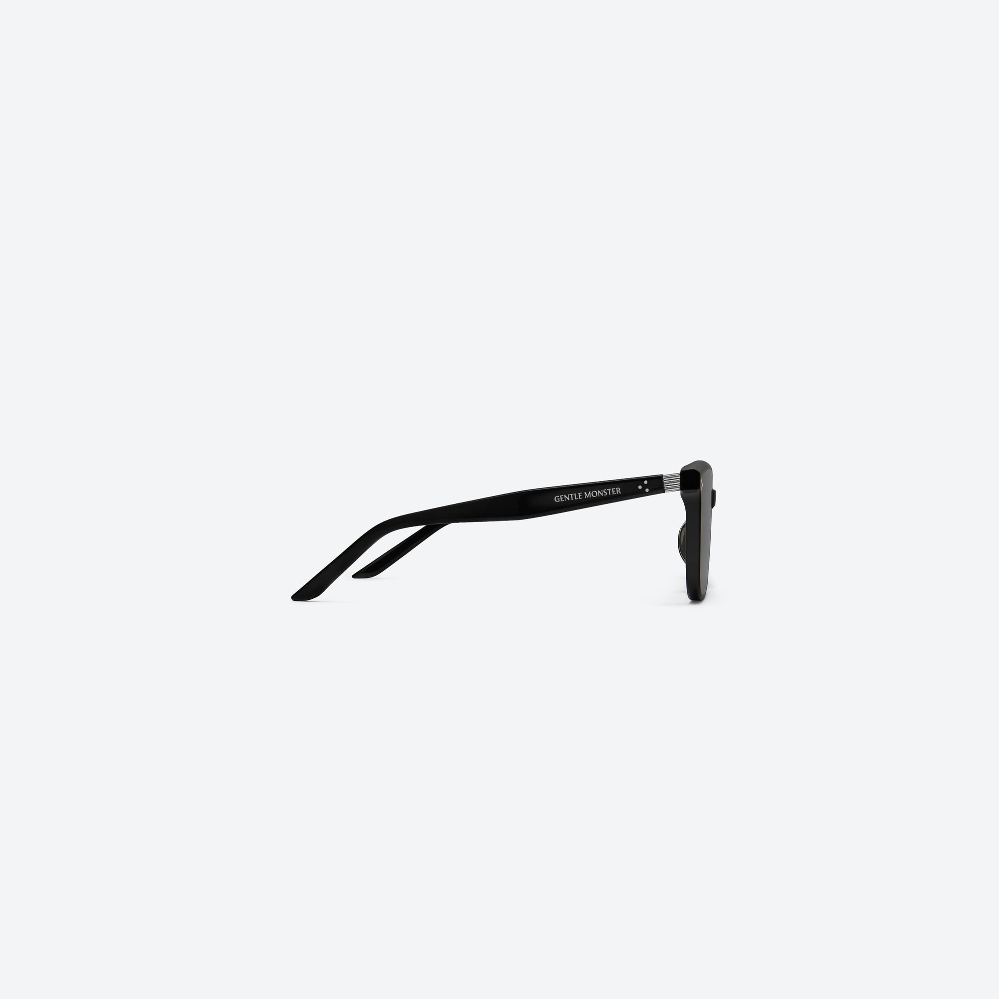 A detailed right view of Gentle Monster By Row 01 Black Acetate framed Square sunglasses.