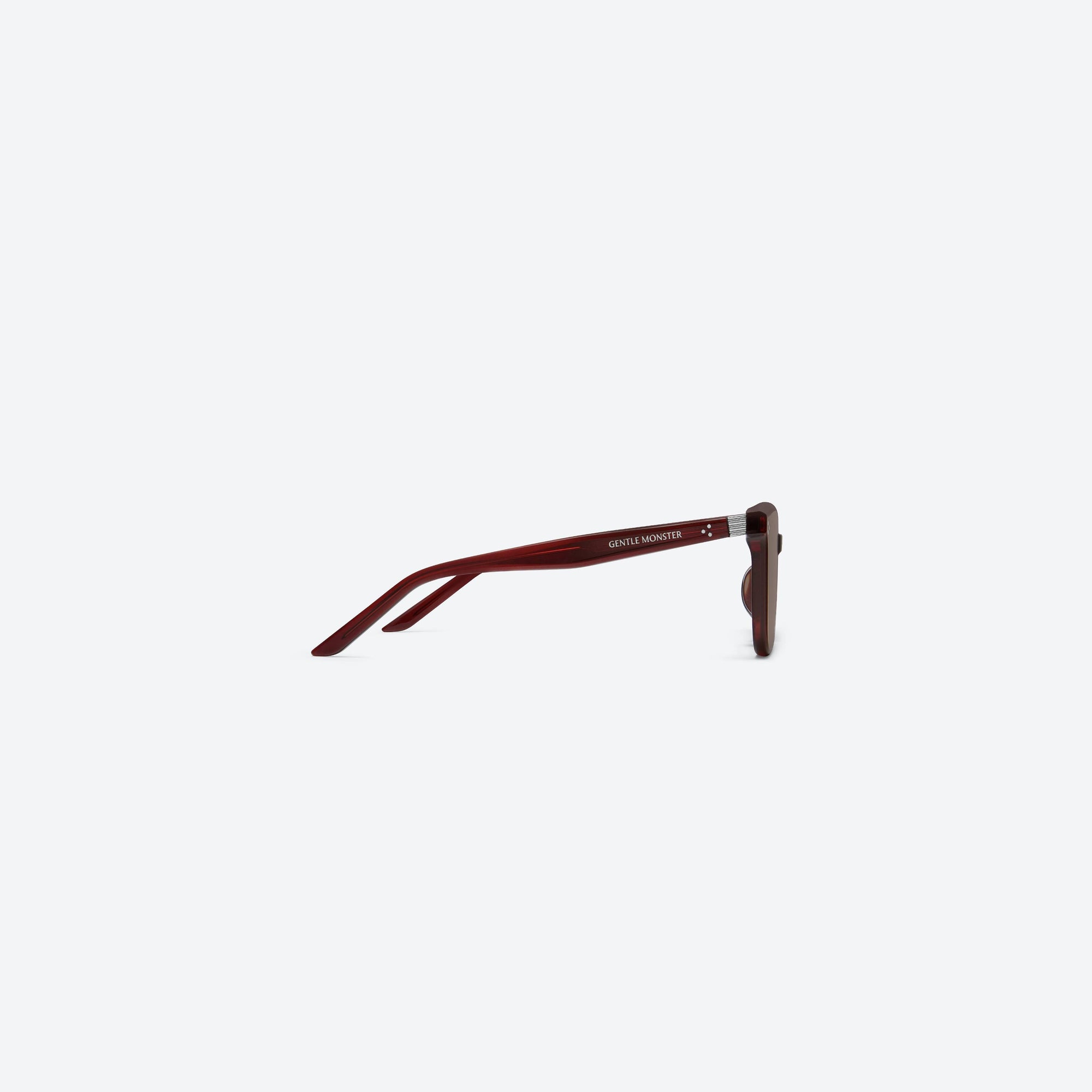 A detailed right view of Gentle Monster By Row RC3 Red Acetate framed Square sunglasses.