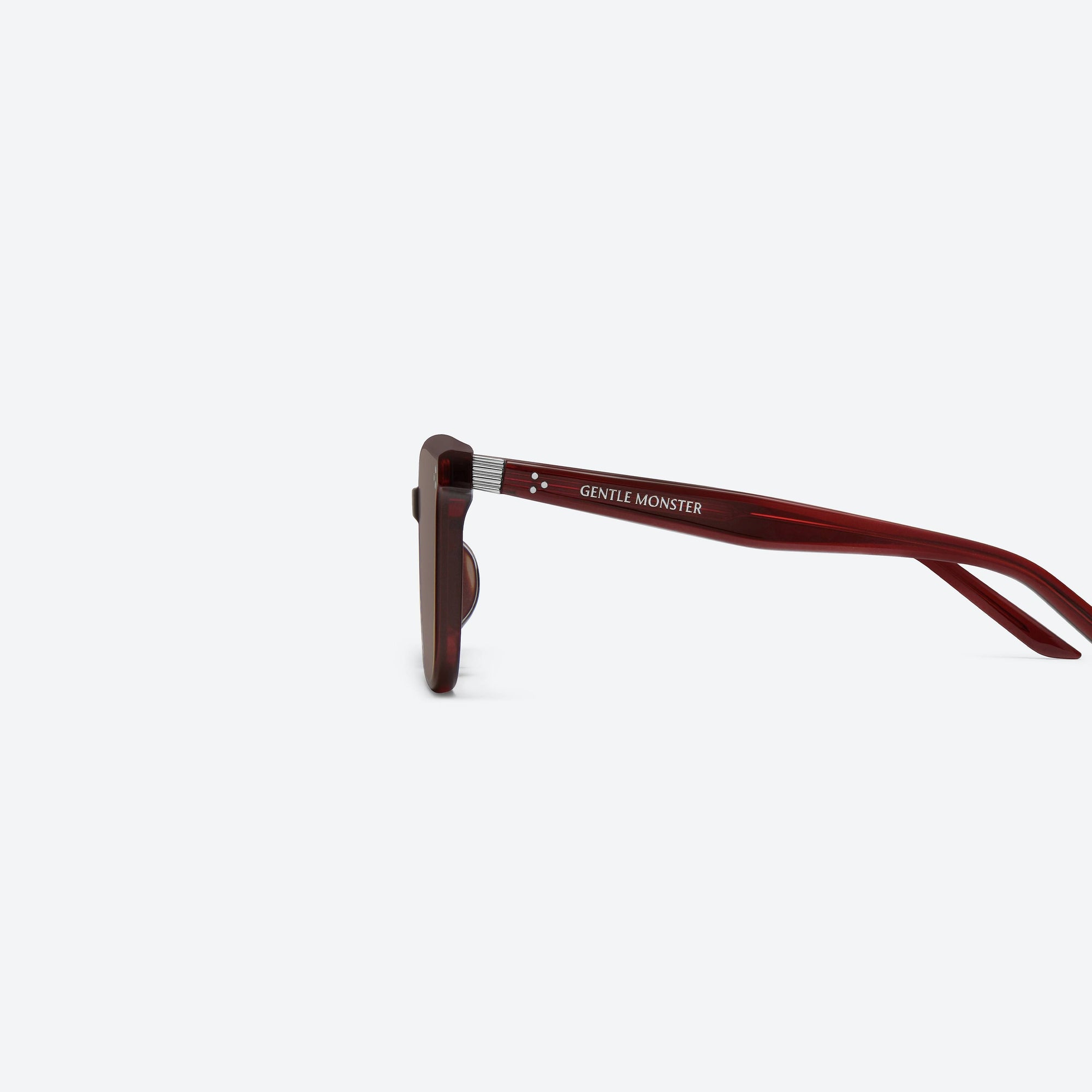 A detailed left view of Gentle Monster By Row RC3 Red Acetate framed Square sunglasses.