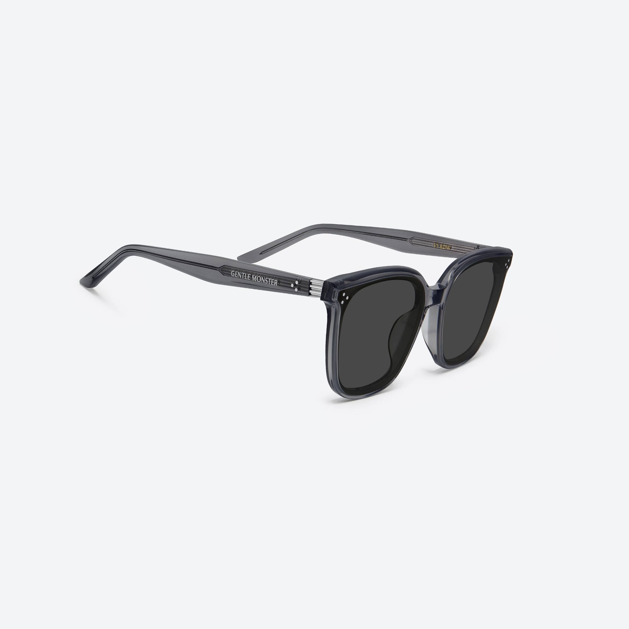 45-degree detailed view of Gentle Monster By Row GC12 Gray Acetate framed Square sunglasses.