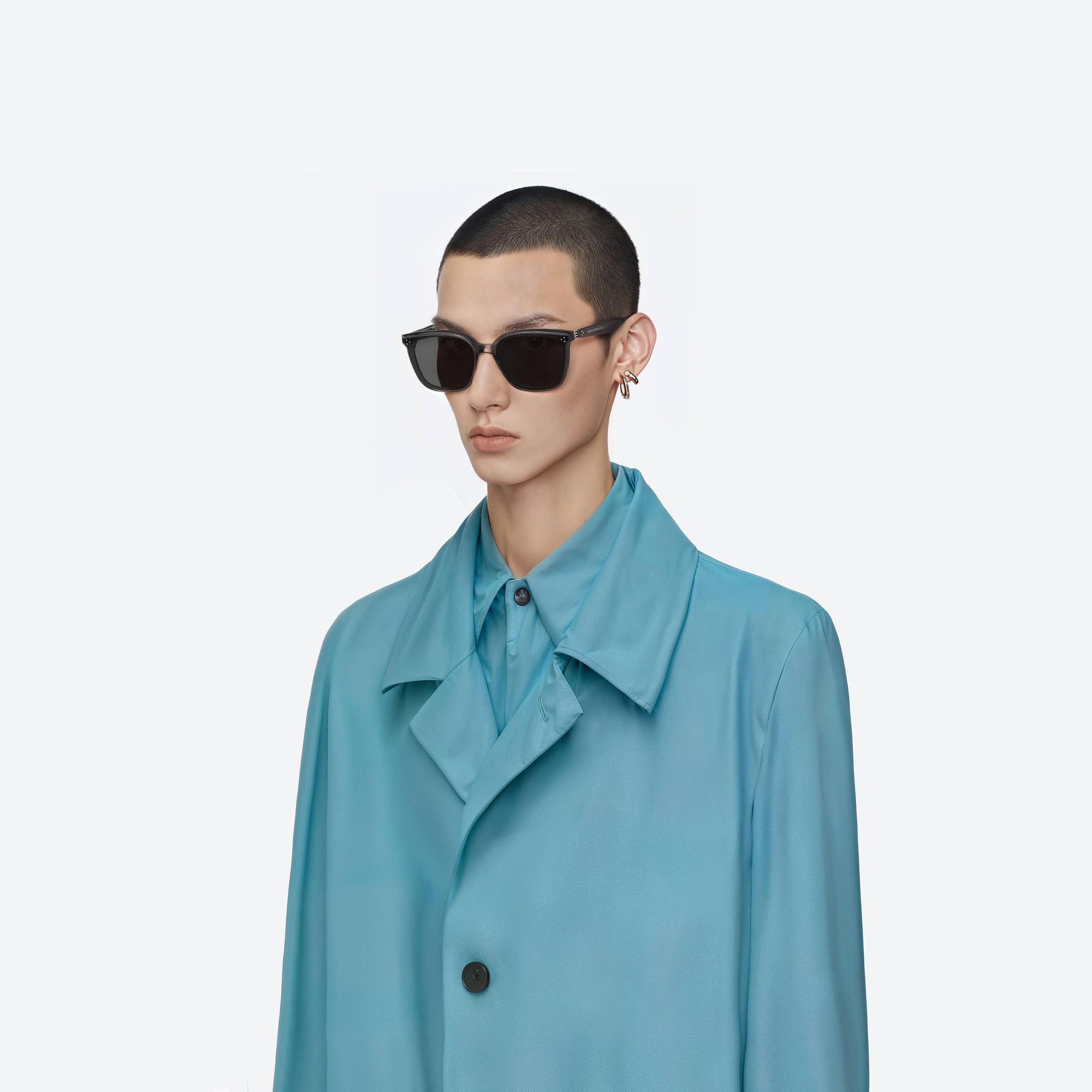 Model wearing the By Row GC12 Gray Acetate framed Square sunglasses.