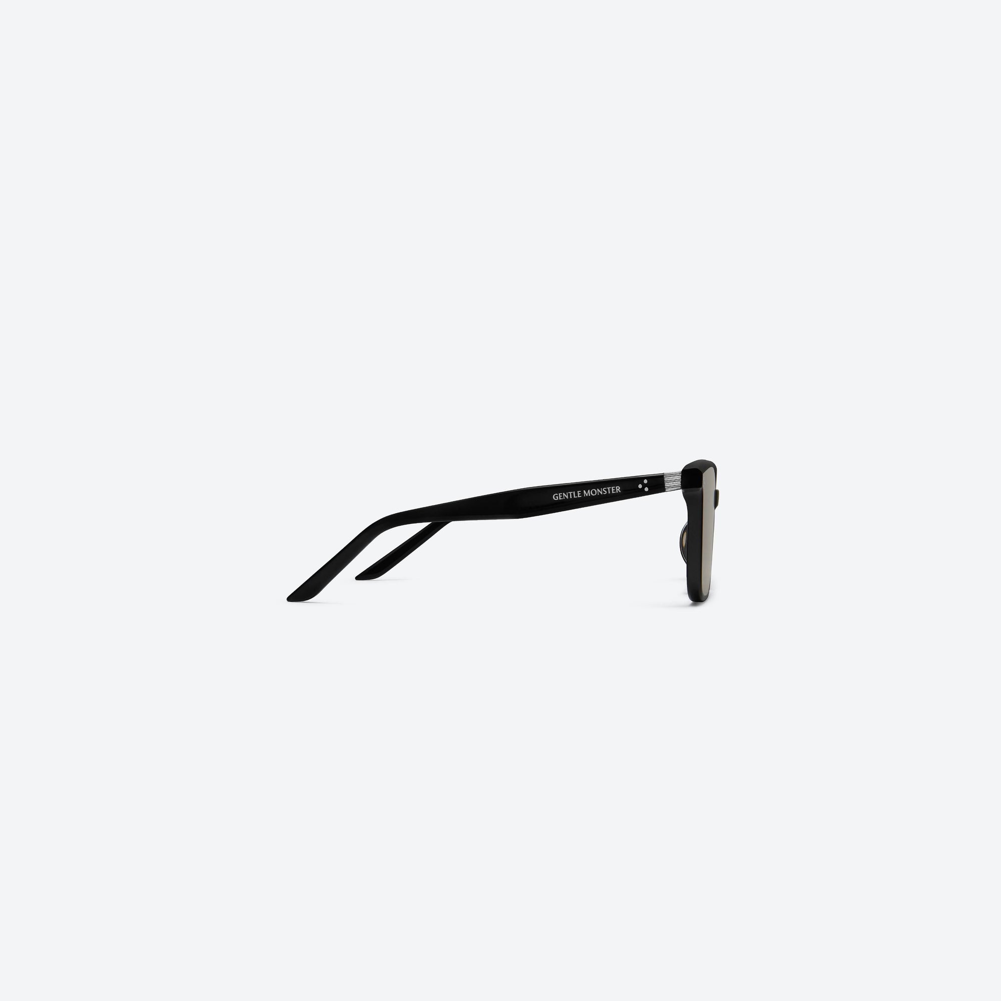 A detailed right view of Gentle Monster By Row 01(BR) Black Acetate framed Square sunglasses.