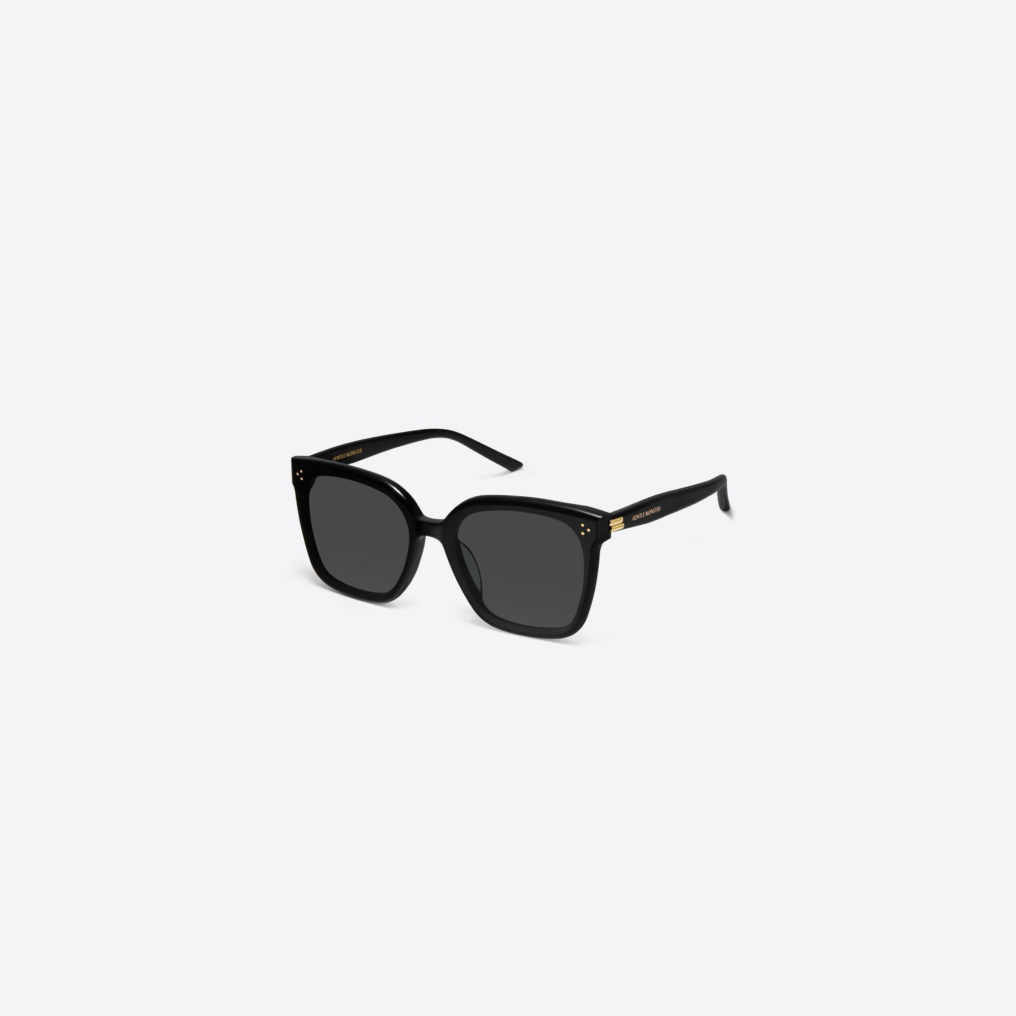 45-degree view of Gentle Monster New Her 01 Black Acetate framed Square sunglasses.
