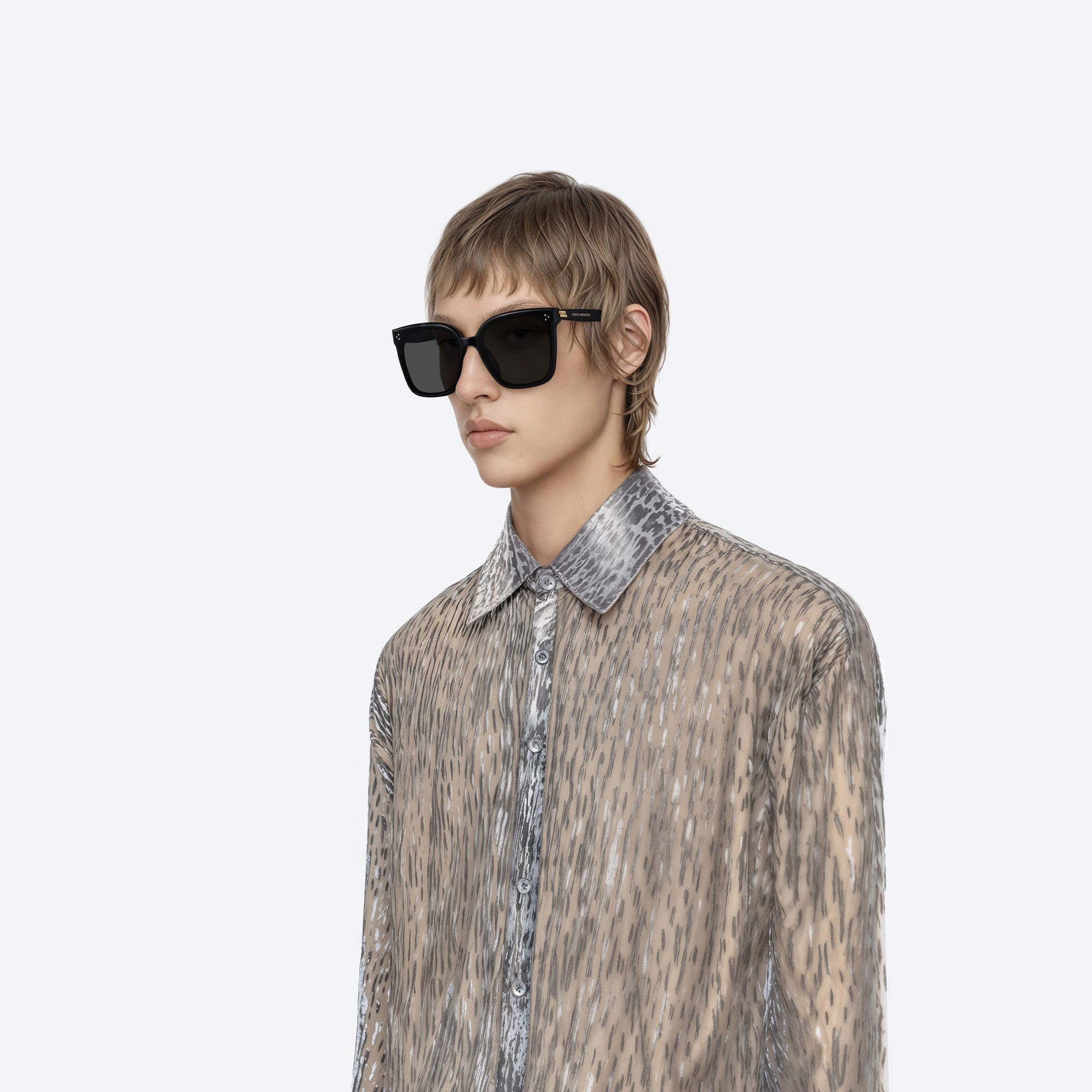 Model wearing the New Her 01 Black Acetate framed Square sunglasses.