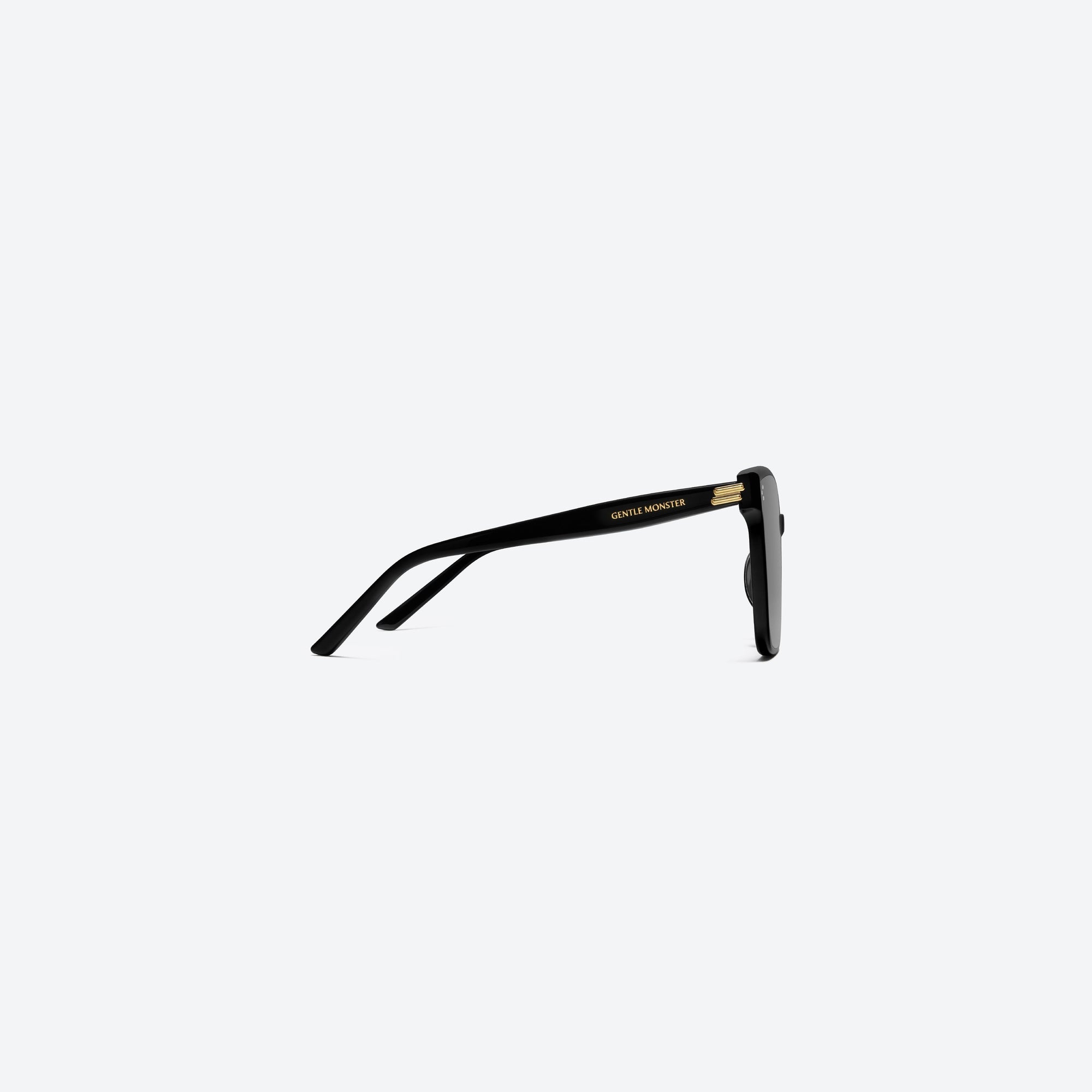 A detailed right view of Gentle Monster New Her 01 Black Acetate framed Square sunglasses.