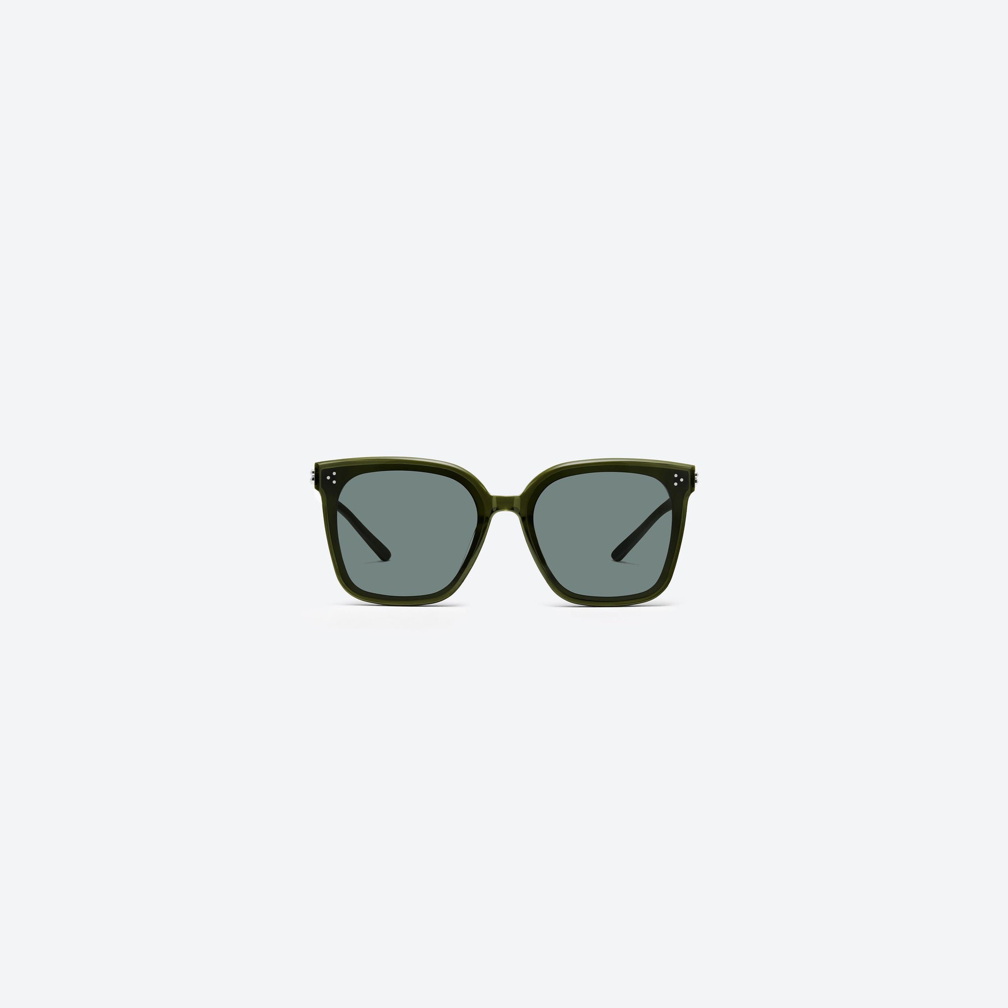 A front view of Gentle Monster New Her KC2 Green Acetate framed Square sunglasses.