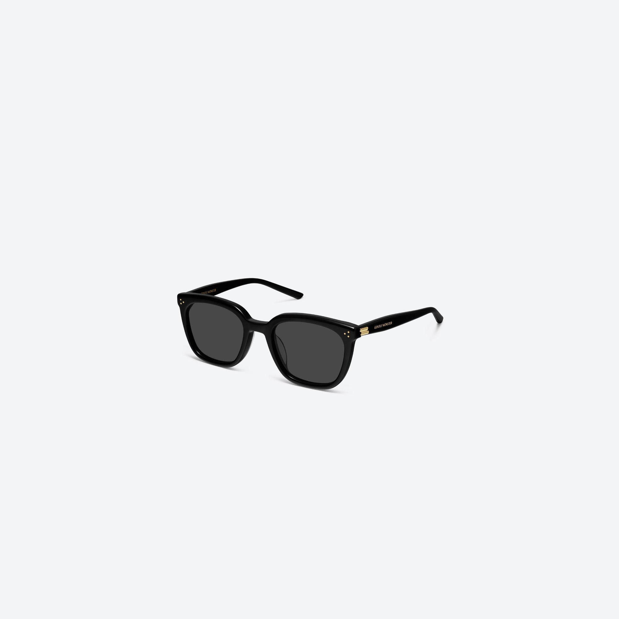 45-degree view of Gentle Monster Bloomo 01 Black Acetate framed Square sunglasses.