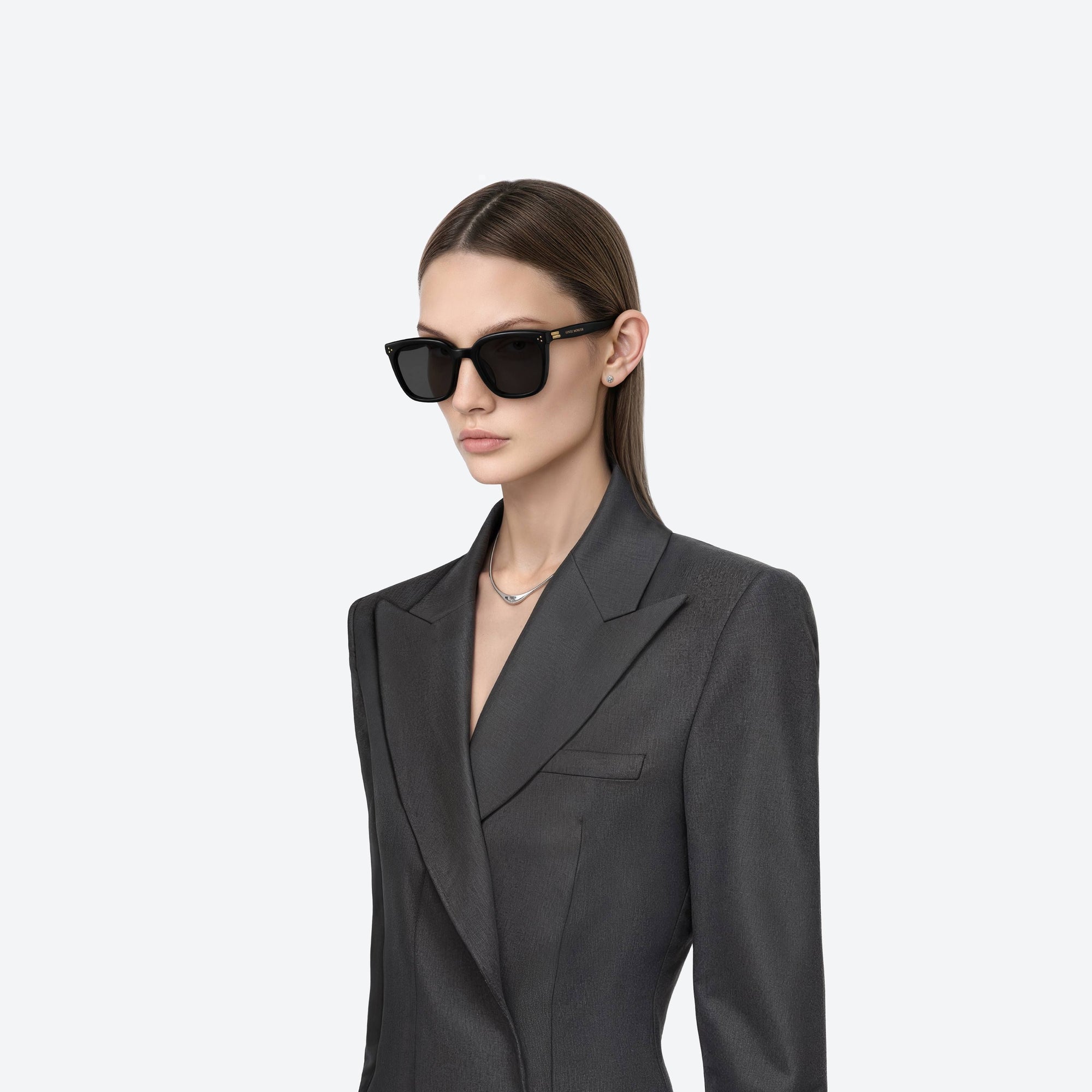 Model wearing the Bloomo 01 Black Acetate framed Square sunglasses.