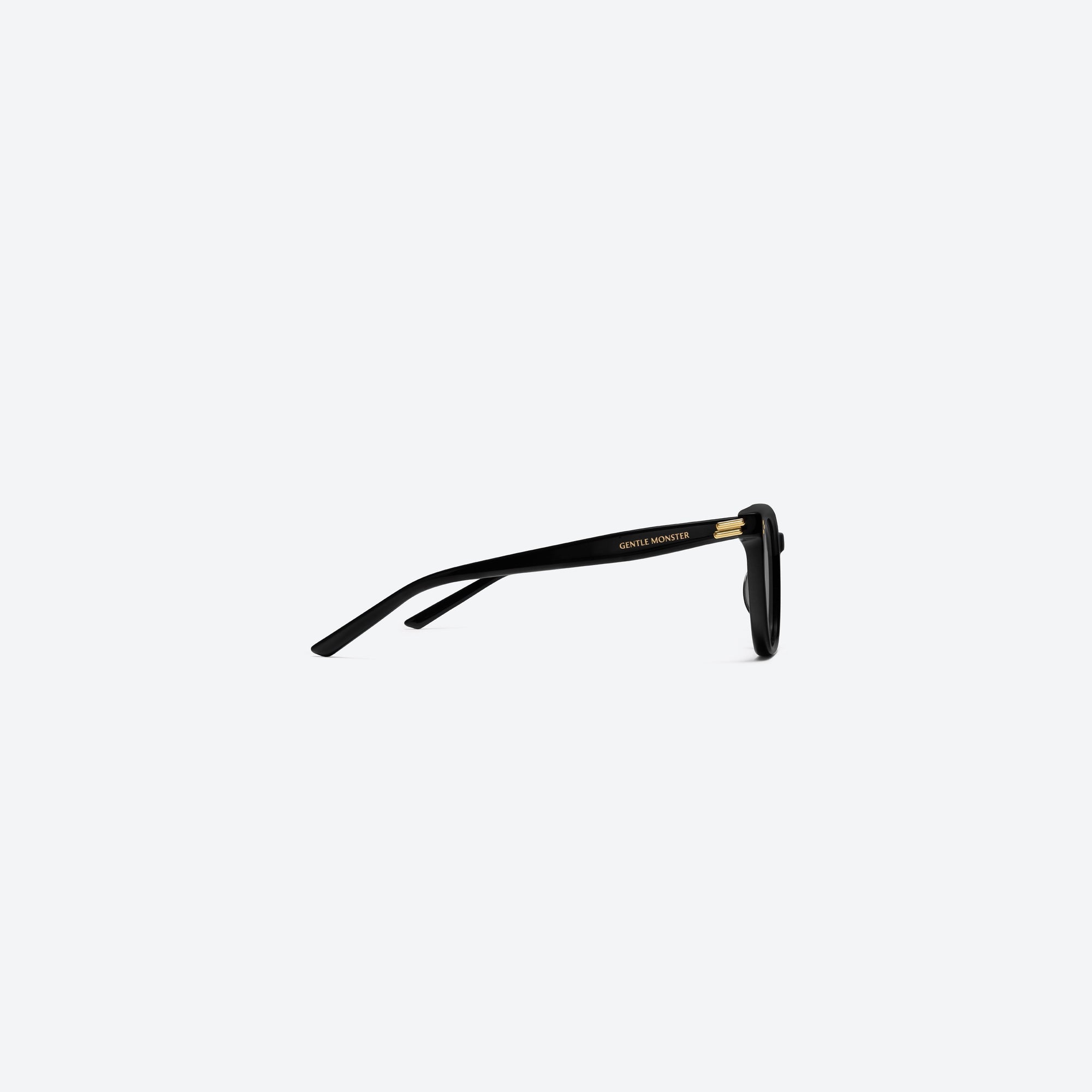 A detailed right view of Gentle Monster Bloomo 01 Black Acetate framed Square sunglasses.