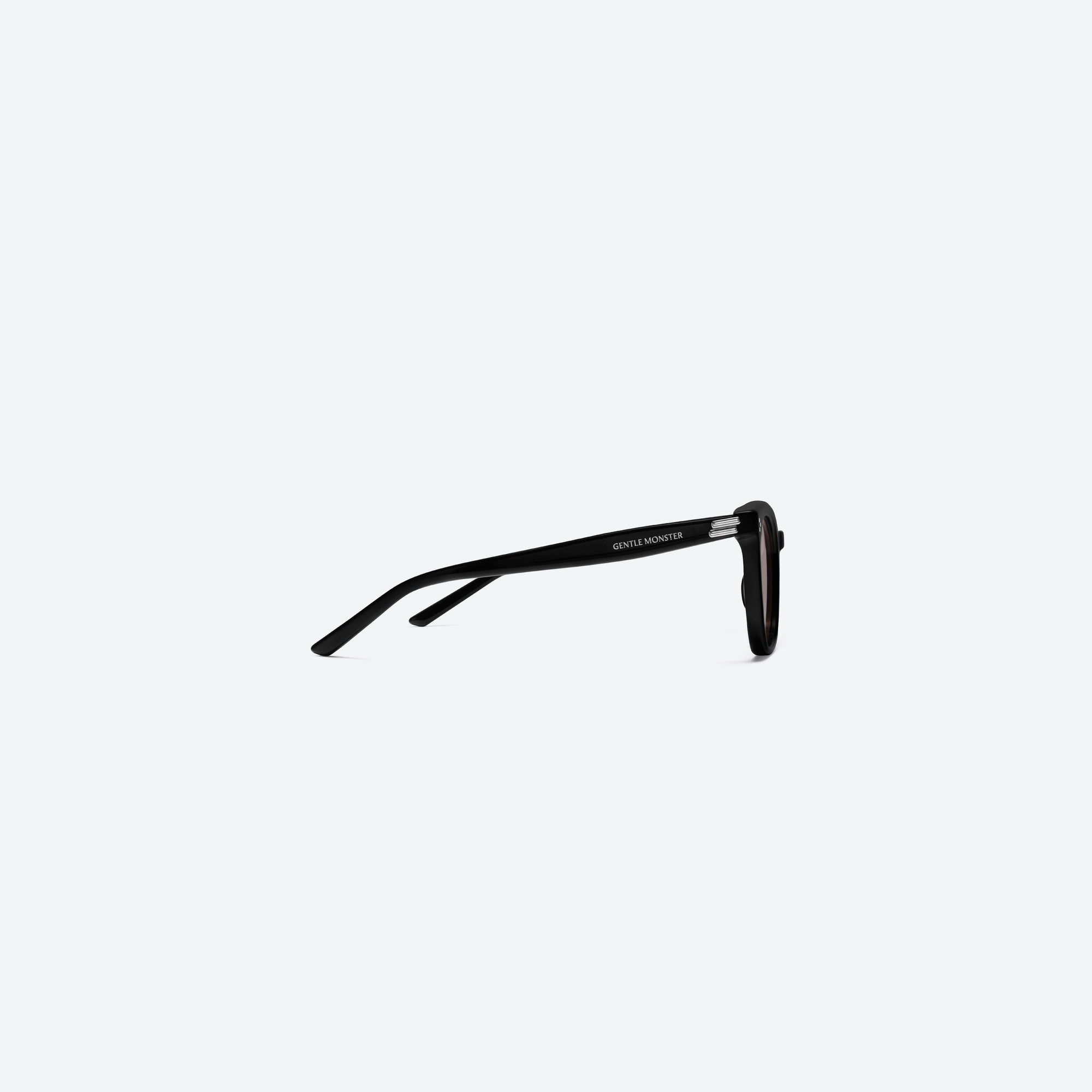 A detailed right view of Gentle Monster Bloomo 01(OR) Black Acetate framed Square sunglasses.