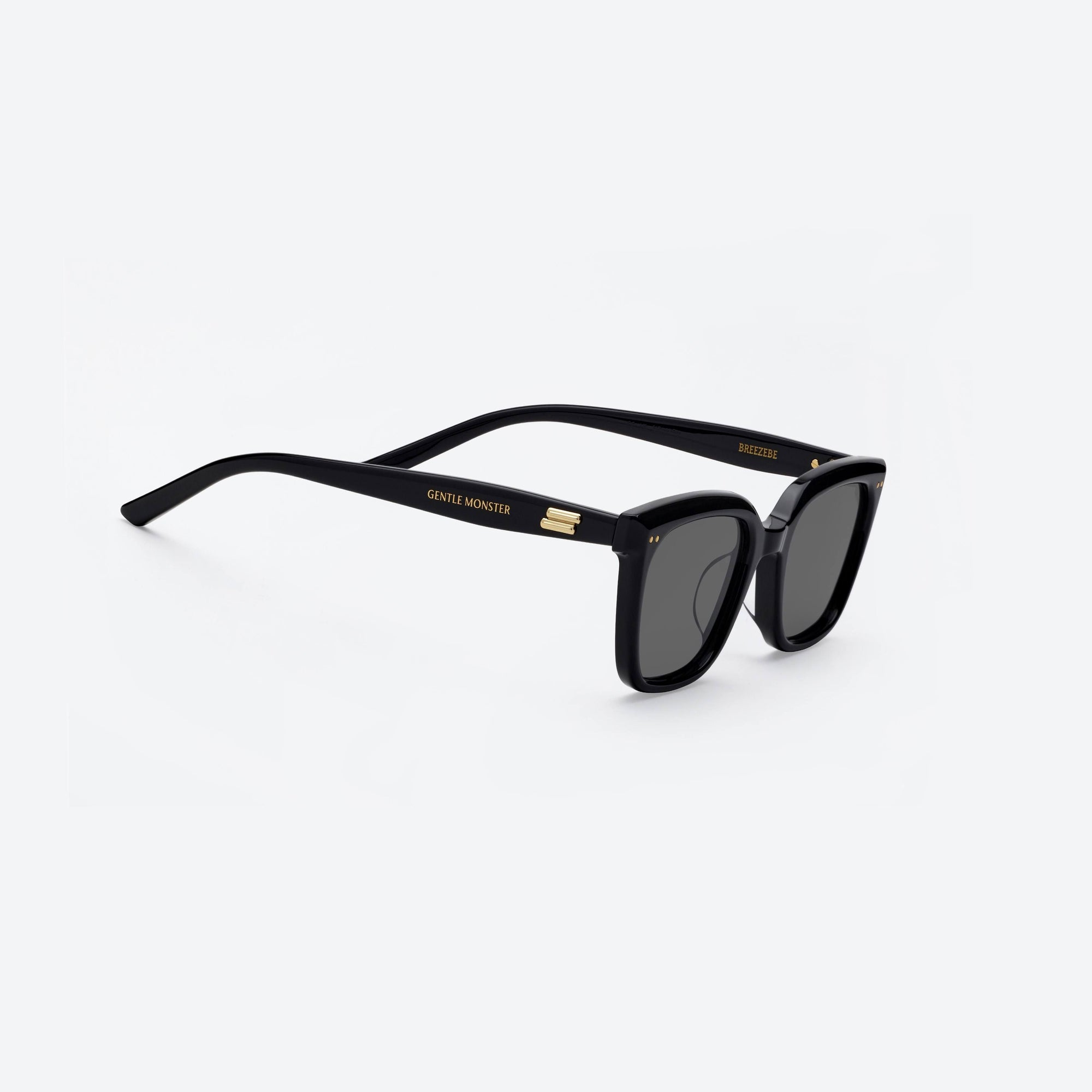 45-degree detailed view of Gentle Monster Breezebe 01 Black Acetate framed Square sunglasses.