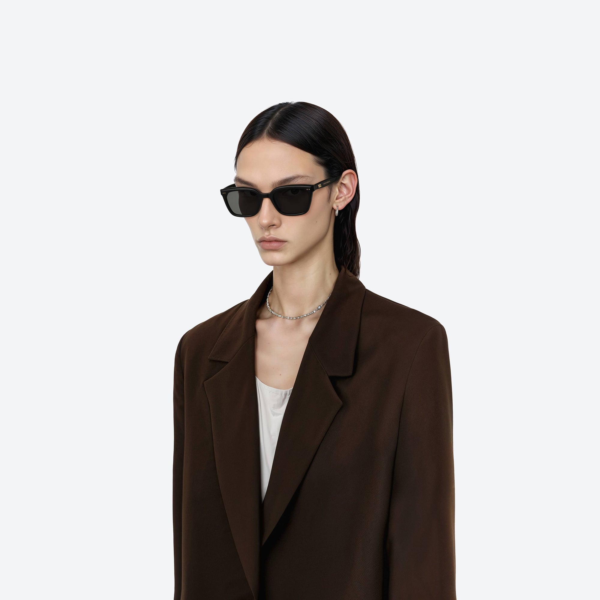 Model wearing the Breezebe 01 Black Acetate framed Square sunglasses.