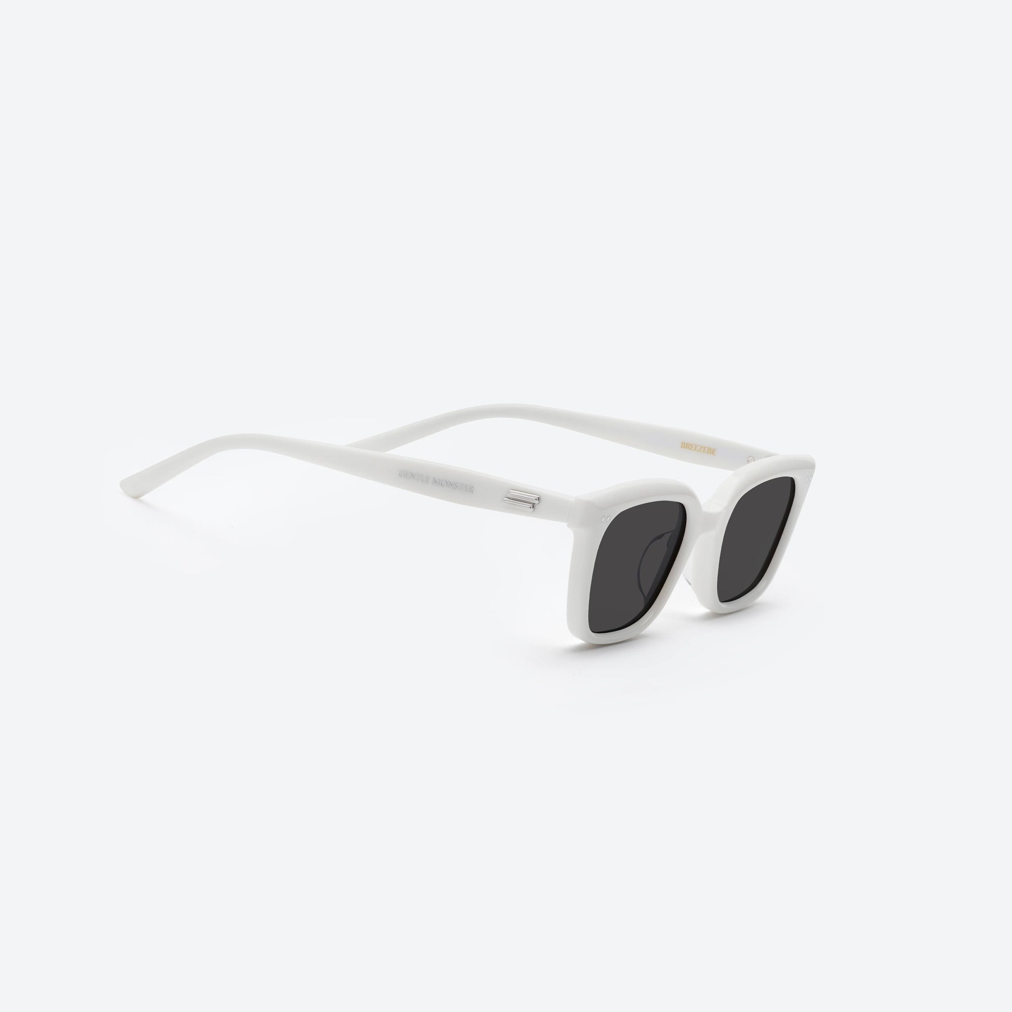 45-degree detailed view of Gentle Monster Breezebe W2 White Acetate framed Square sunglasses.