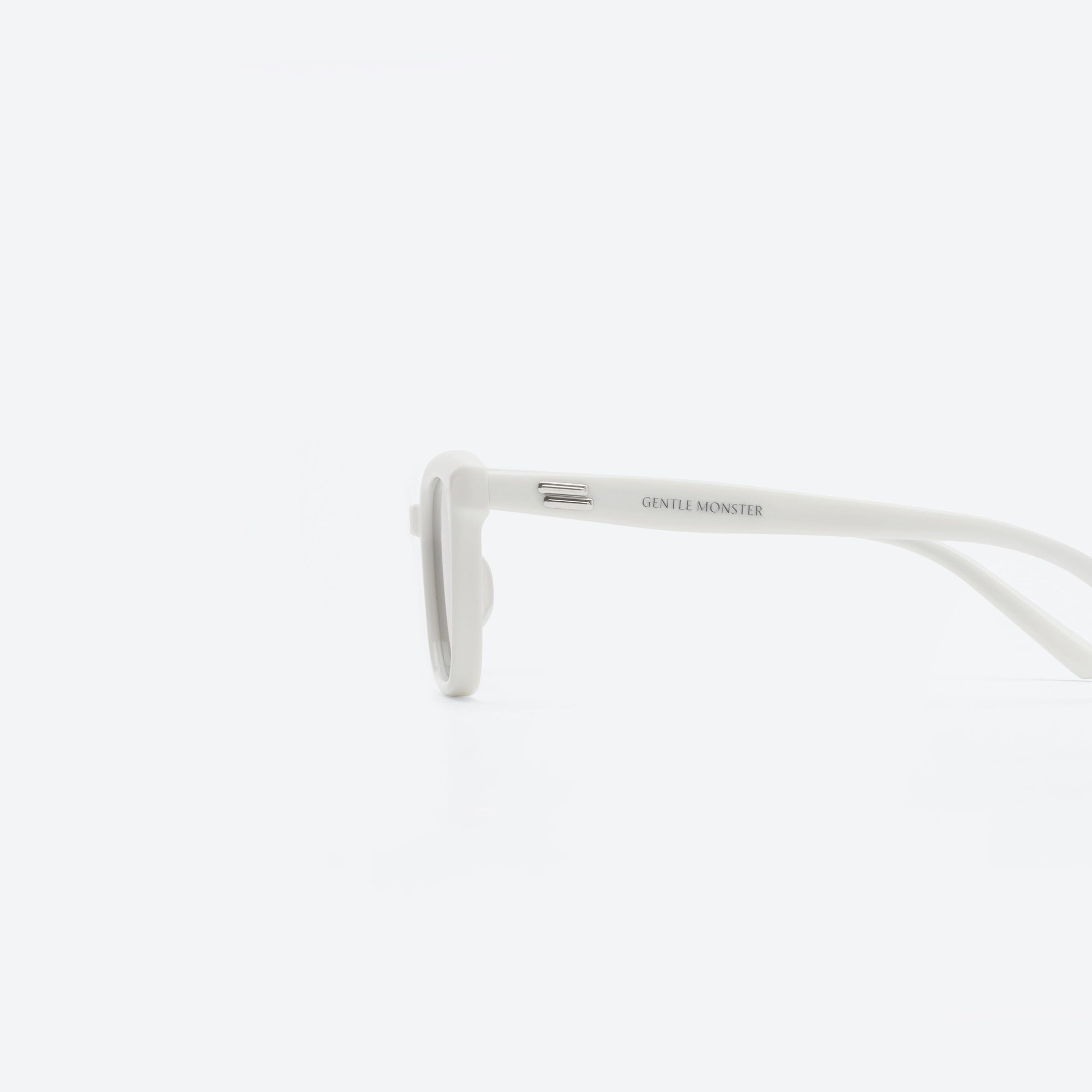 A detailed left view of Gentle Monster Breezebe W2 White Acetate framed Square sunglasses.