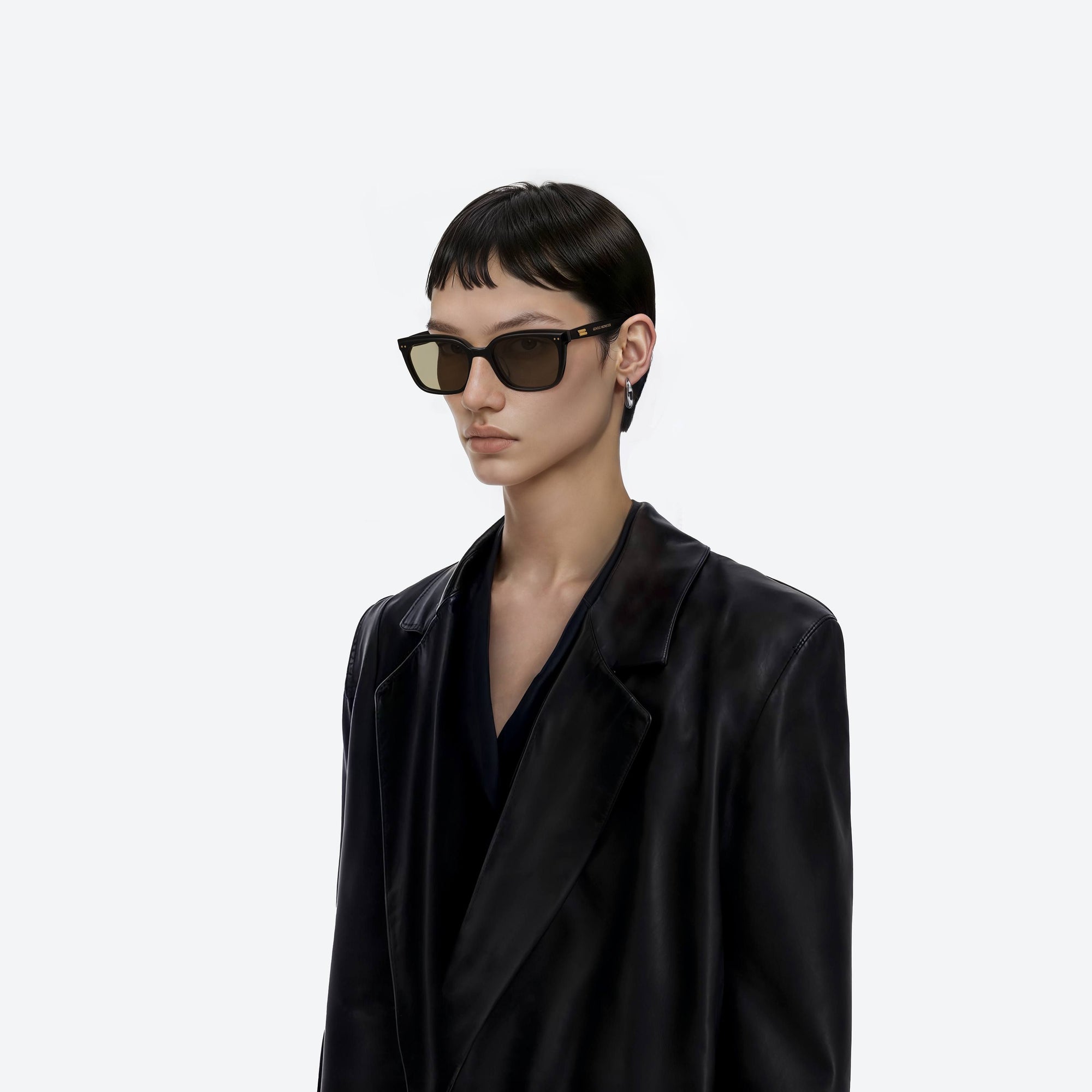 Model wearing the Breezebe 01(BR) Black Acetate framed Square sunglasses.