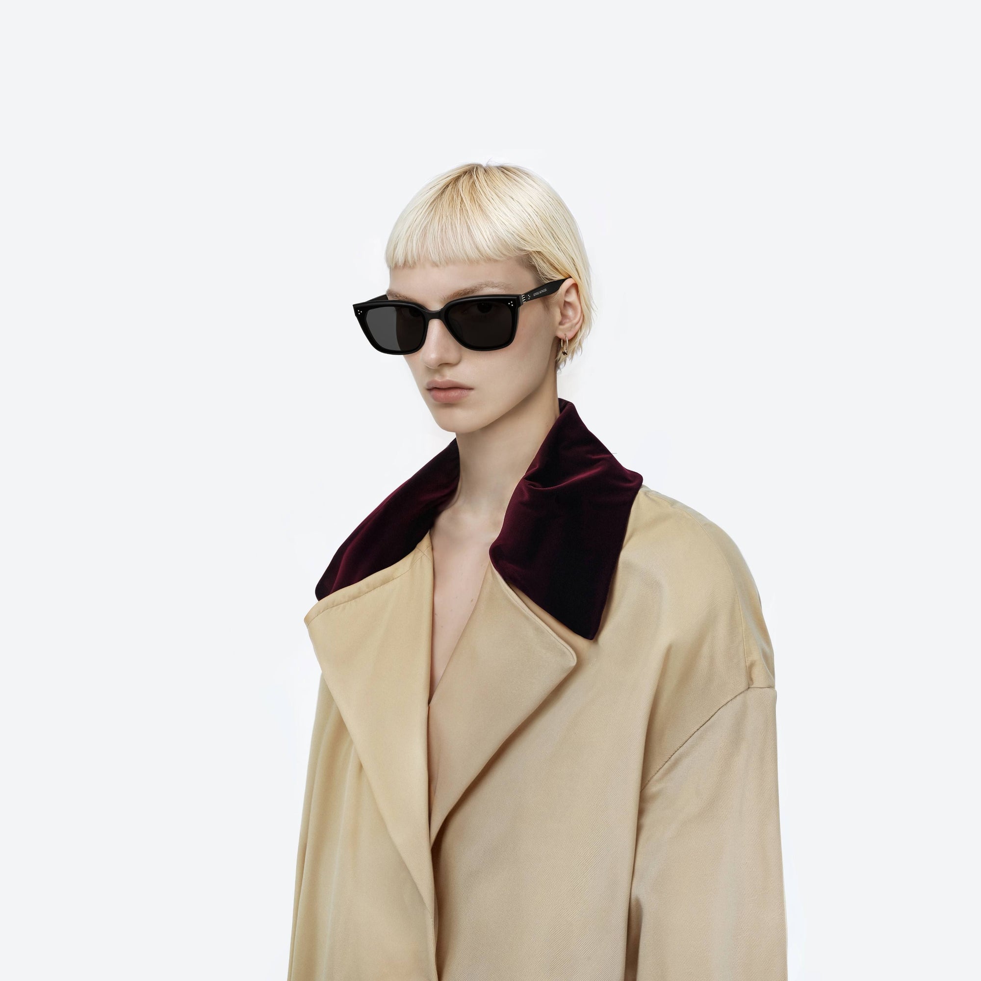 Model wearing the Numer 01 Black Acetate framed Square sunglasses.