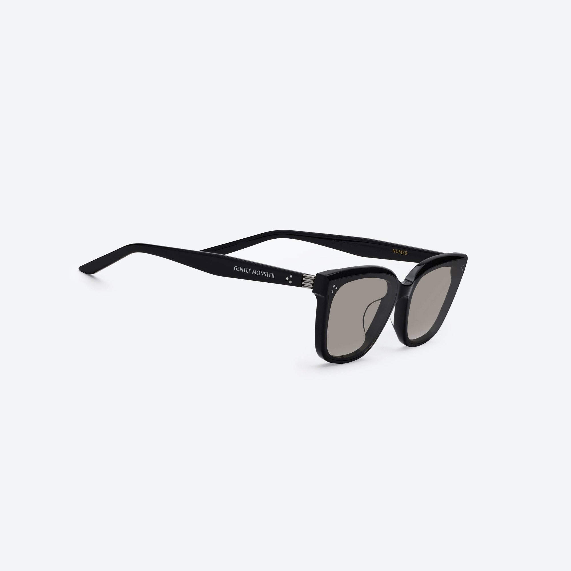 45-degree detailed view of Gentle Monster Numer 01(G) Similar Black Acetate framed Square sunglasses.