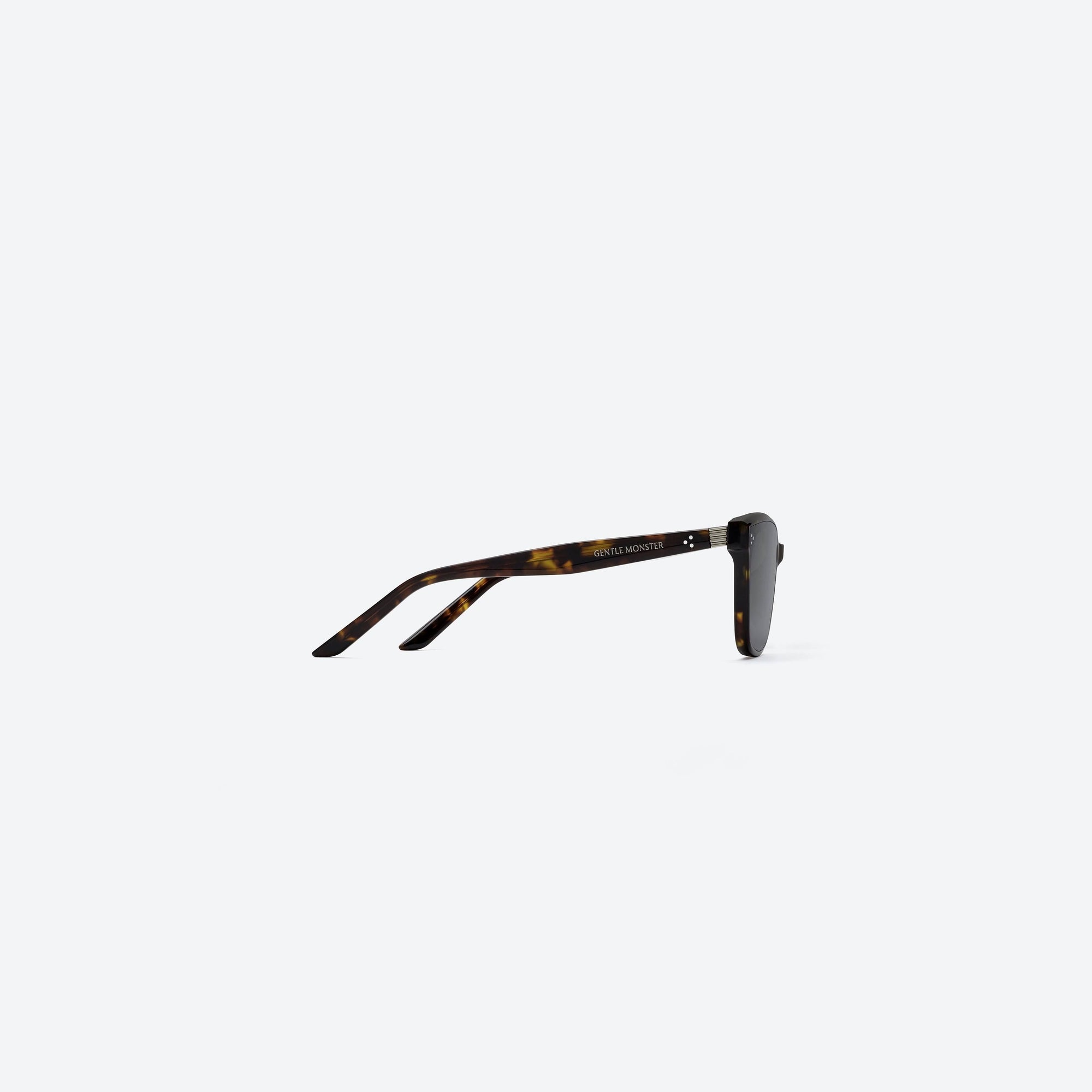 A detailed right view of Gentle Monster Numer T1 Tortoise Acetate framed Square sunglasses.