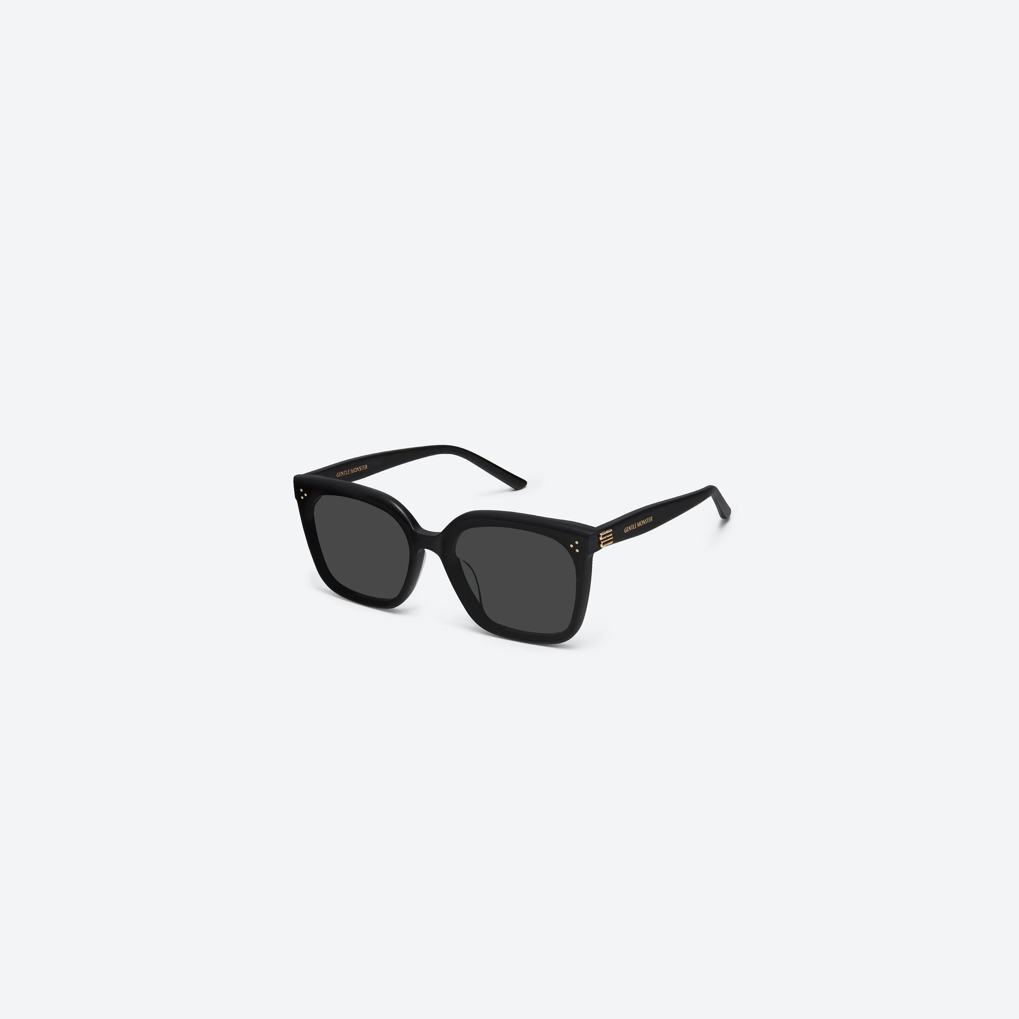 45-degree view of Gentle Monster Piana 01 Black Acetate framed Square sunglasses.