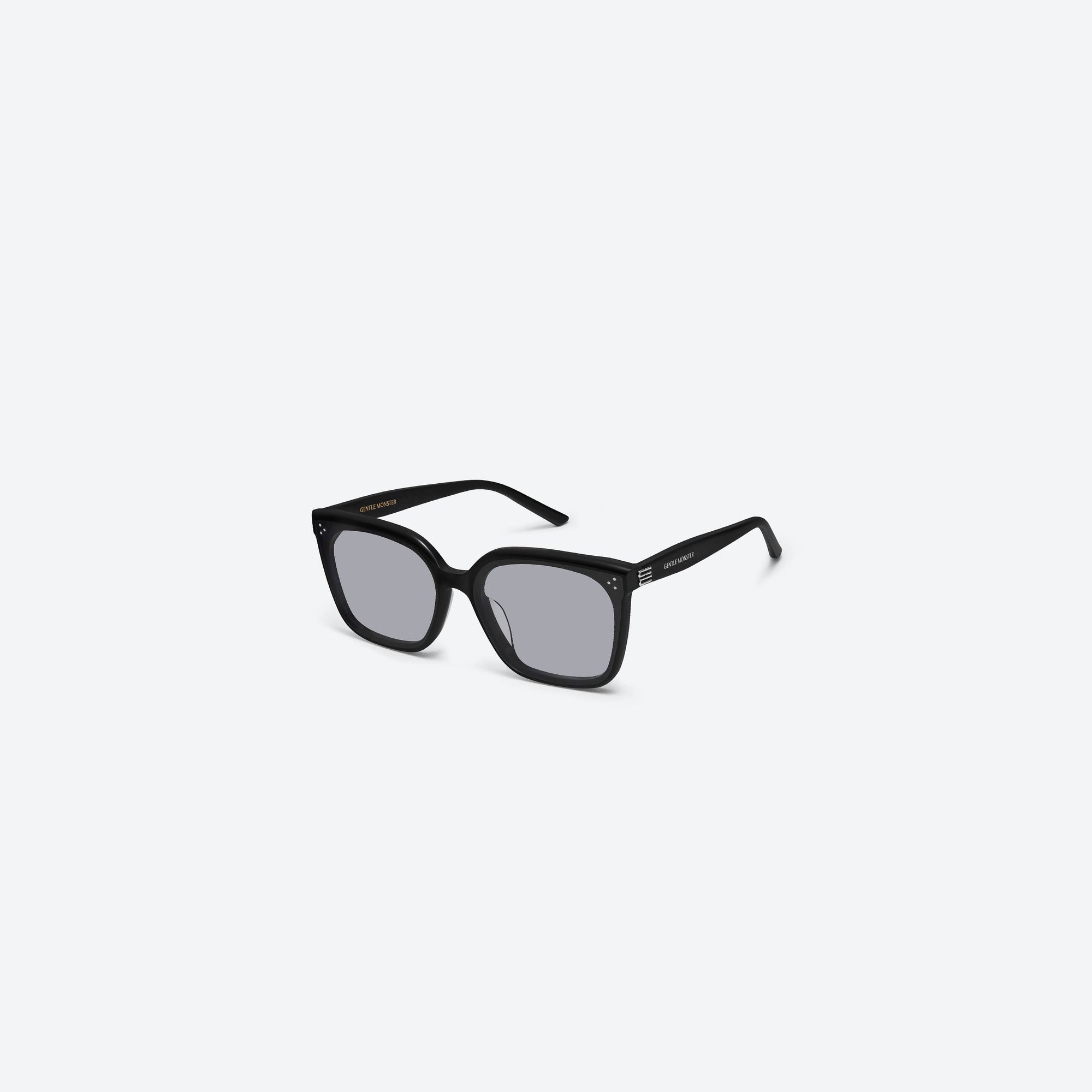 45-degree view of Gentle Monster Piana 01(G) Black Acetate framed Square sunglasses.