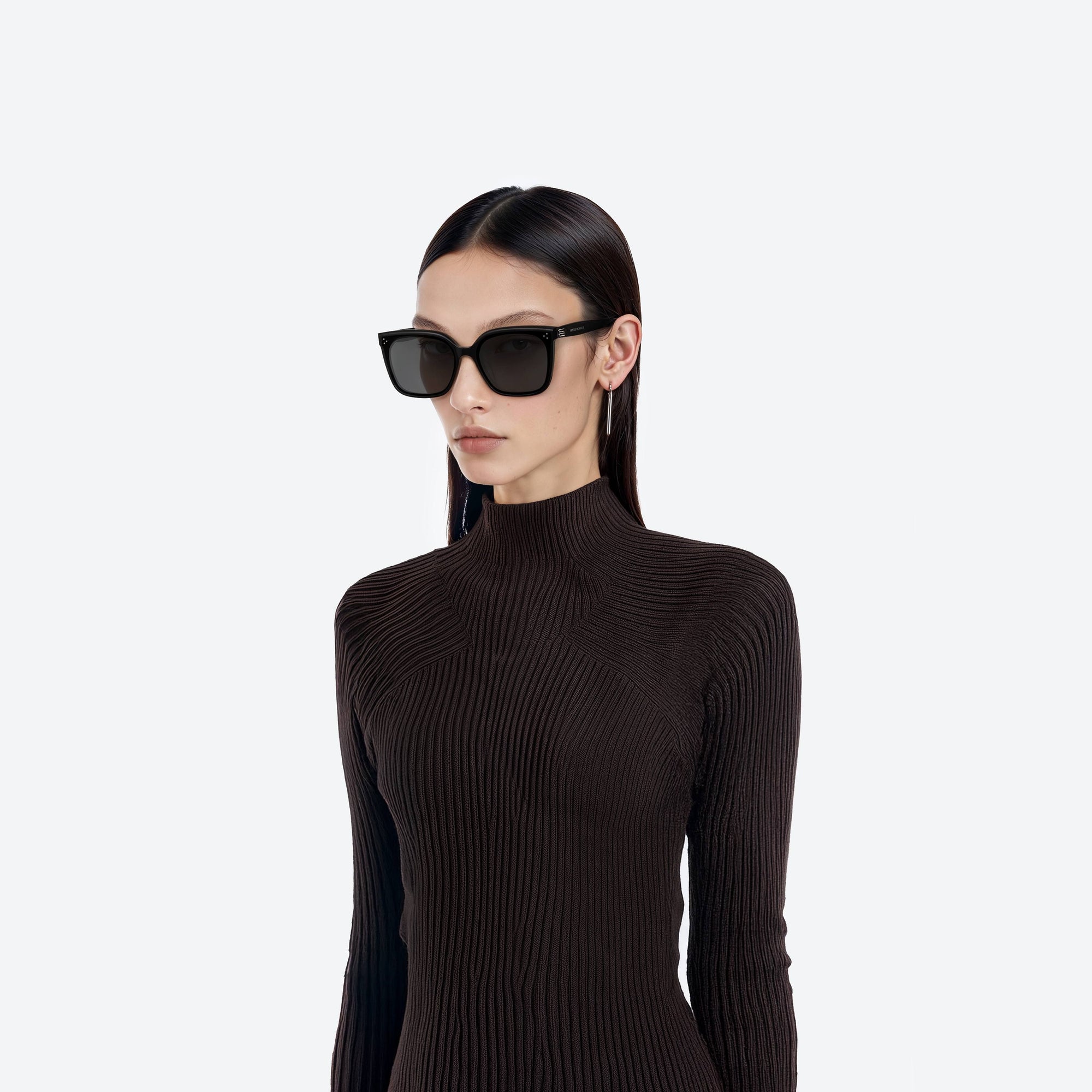 Model wearing the Piana 01(G) Black Acetate framed Square sunglasses.